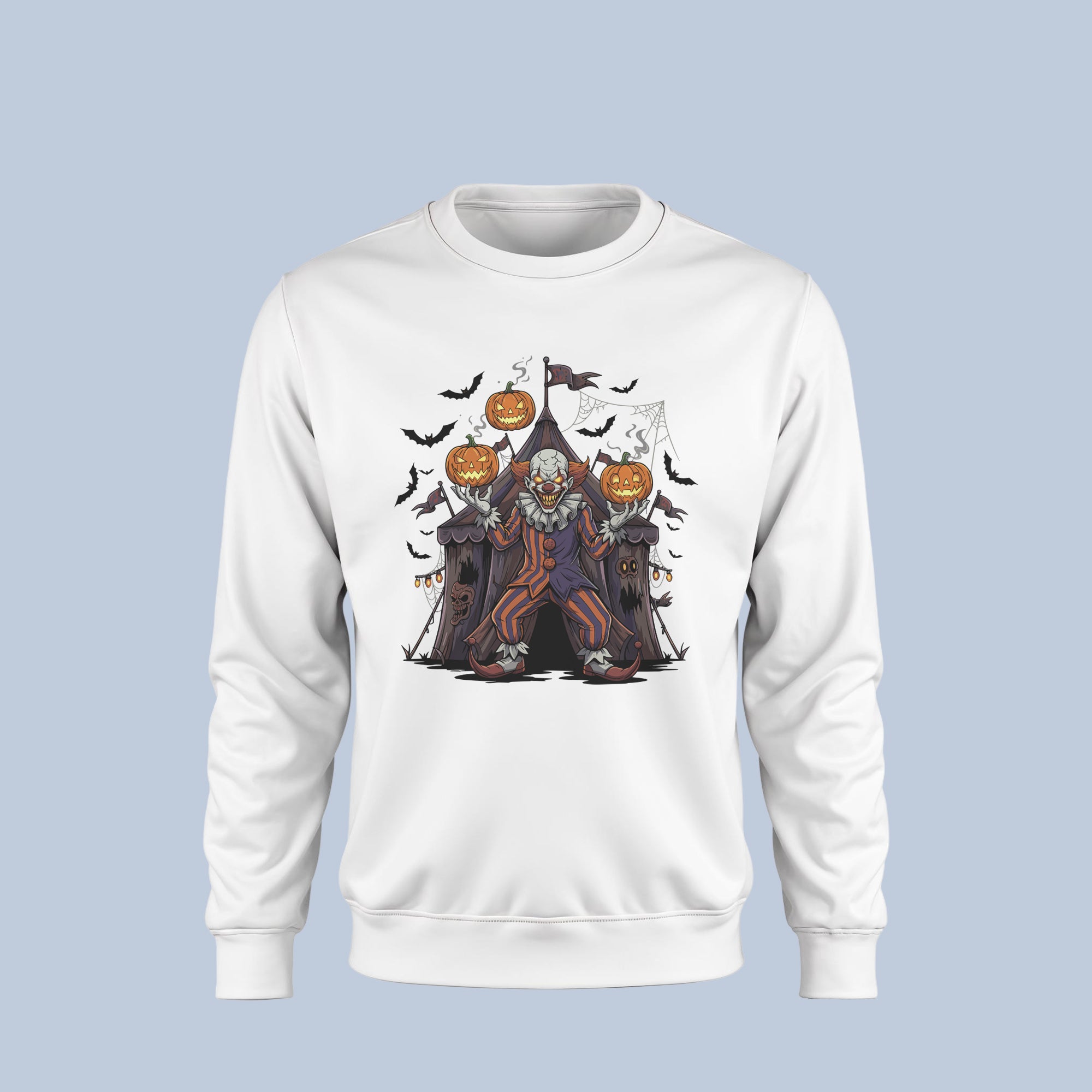 Scary Clown Halloween Sweatshirt – Creepy Circus Pumpkin Design – Horror Clown Fall Crewneck for Men & Women