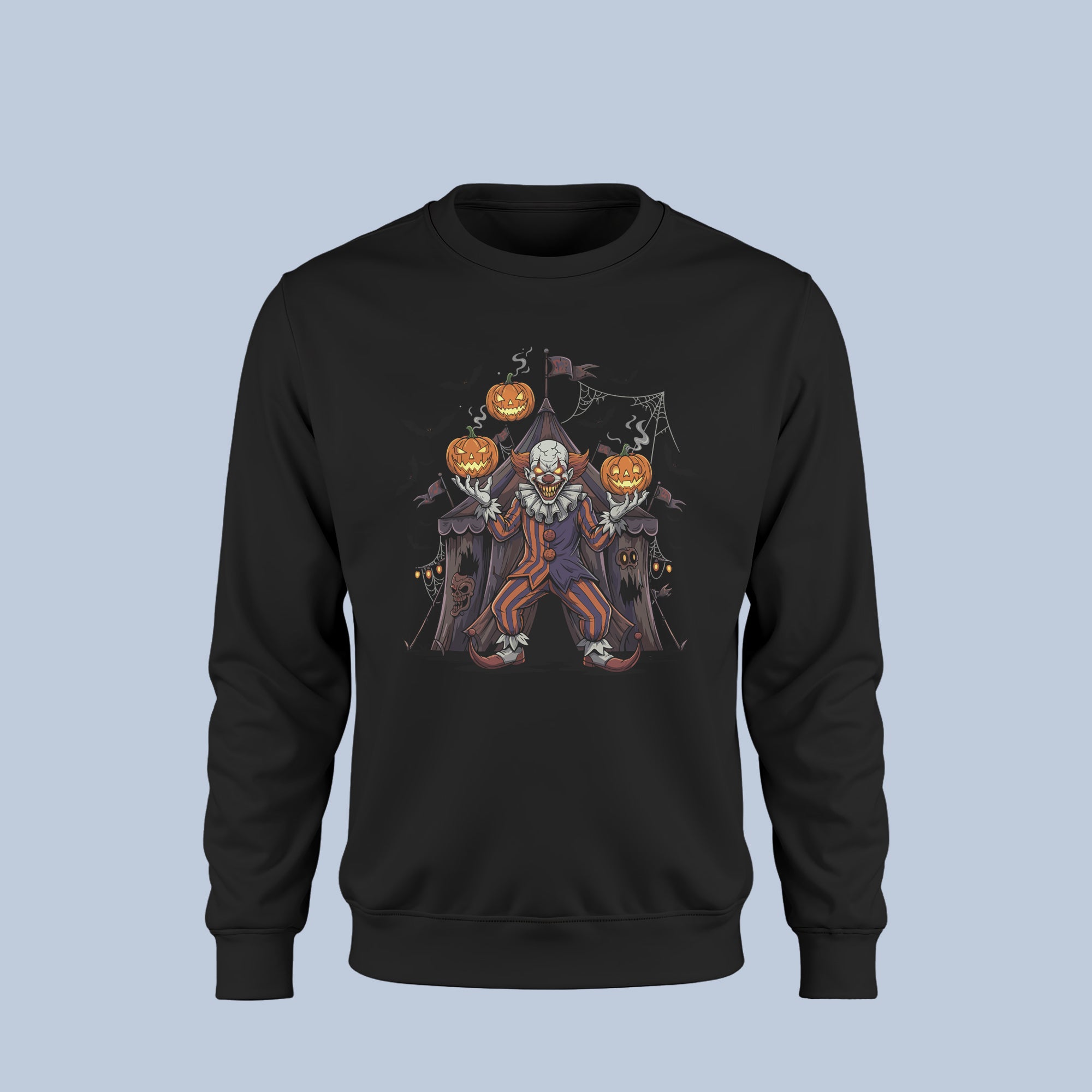 Scary Clown Halloween Sweatshirt – Creepy Circus Pumpkin Design – Horror Clown Fall Crewneck for Men & Women