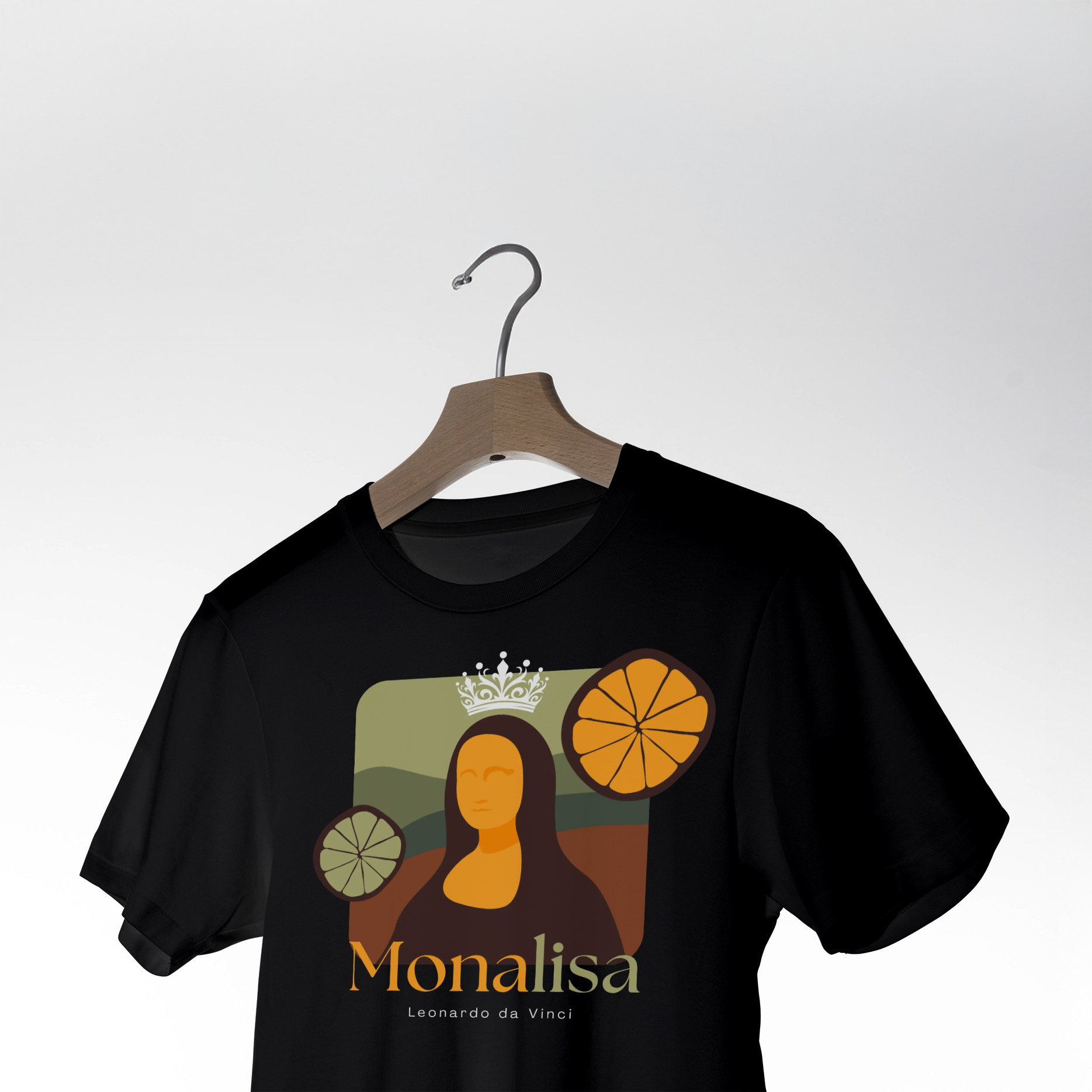 Monalisa Orange Crown" Art-Inspired Graphic T-Shirt - Black Unisex Tee