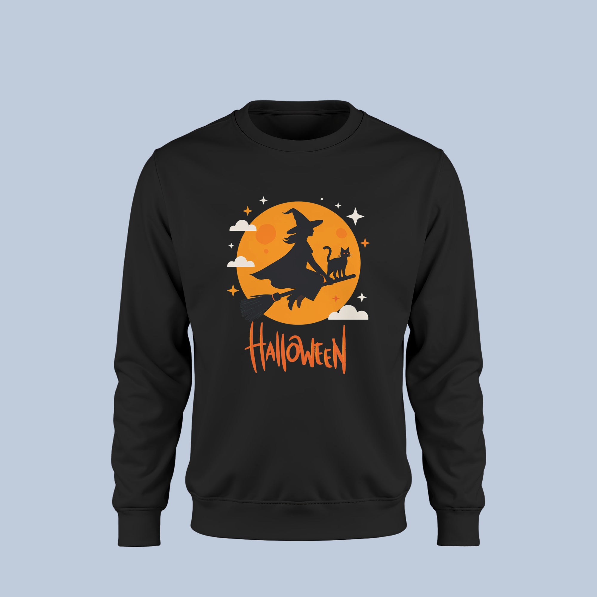 Witch Halloween Sweatshirt β Flying Witch and Cat Graphic Pullover β Spooky Fall Crewneck for Women & Men 2