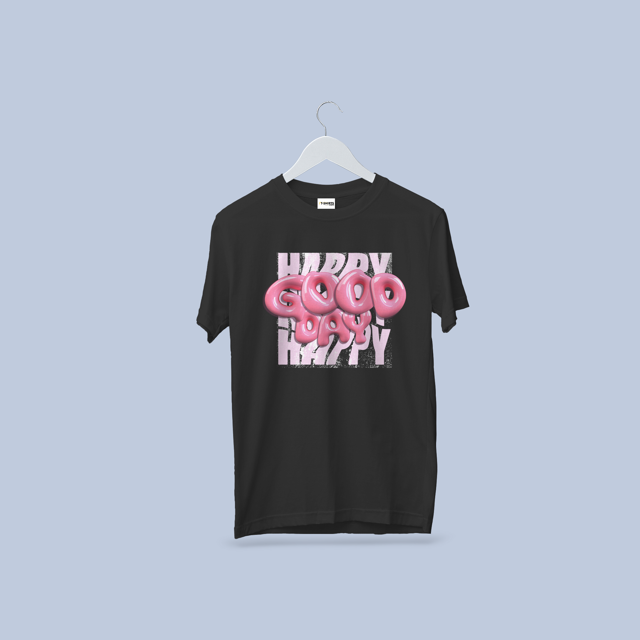 "Happy Good Happy" Donut Font Black T-Shirt