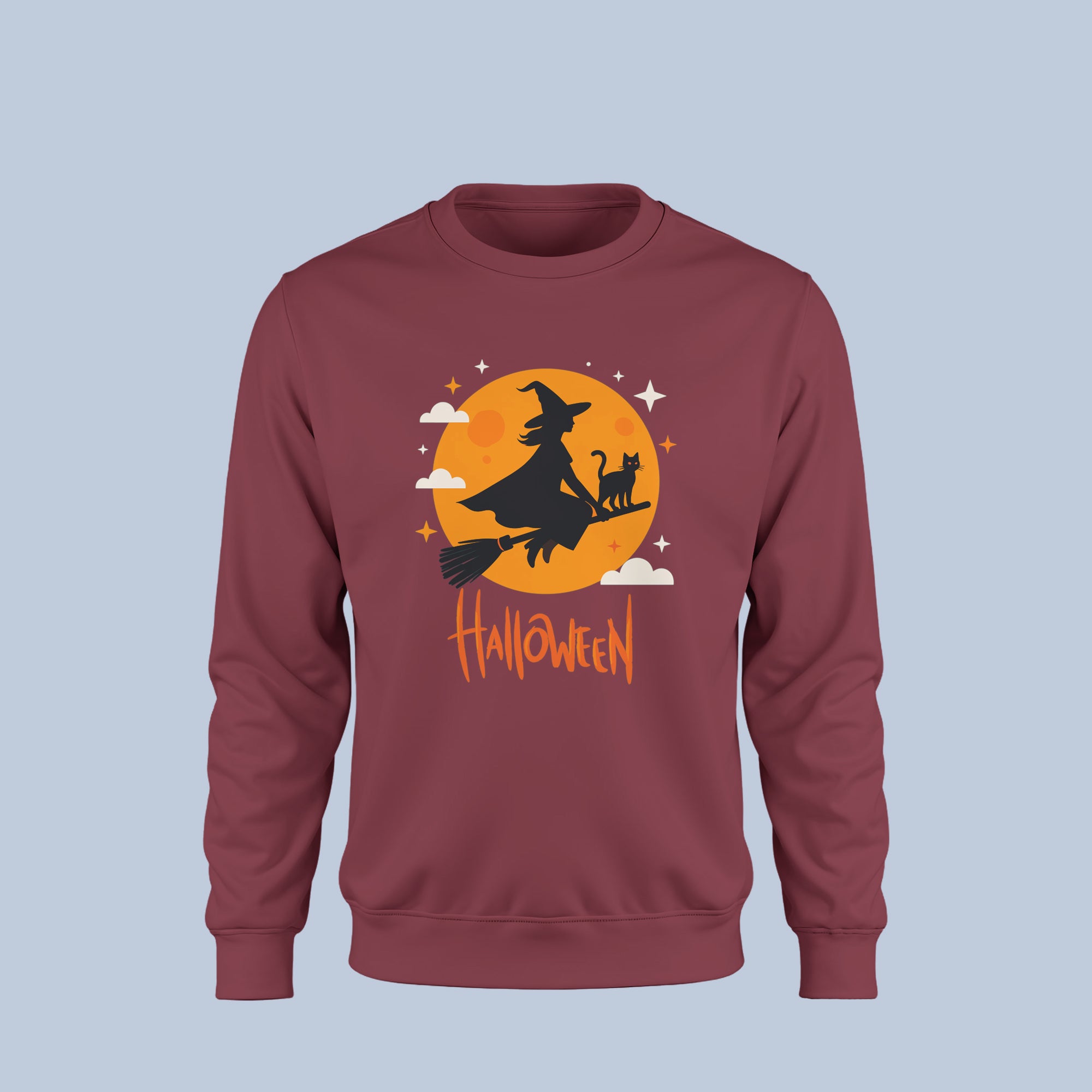 Witch Halloween Sweatshirt β Flying Witch and Cat Graphic Pullover β Spooky Fall Crewneck for Women & Men 3