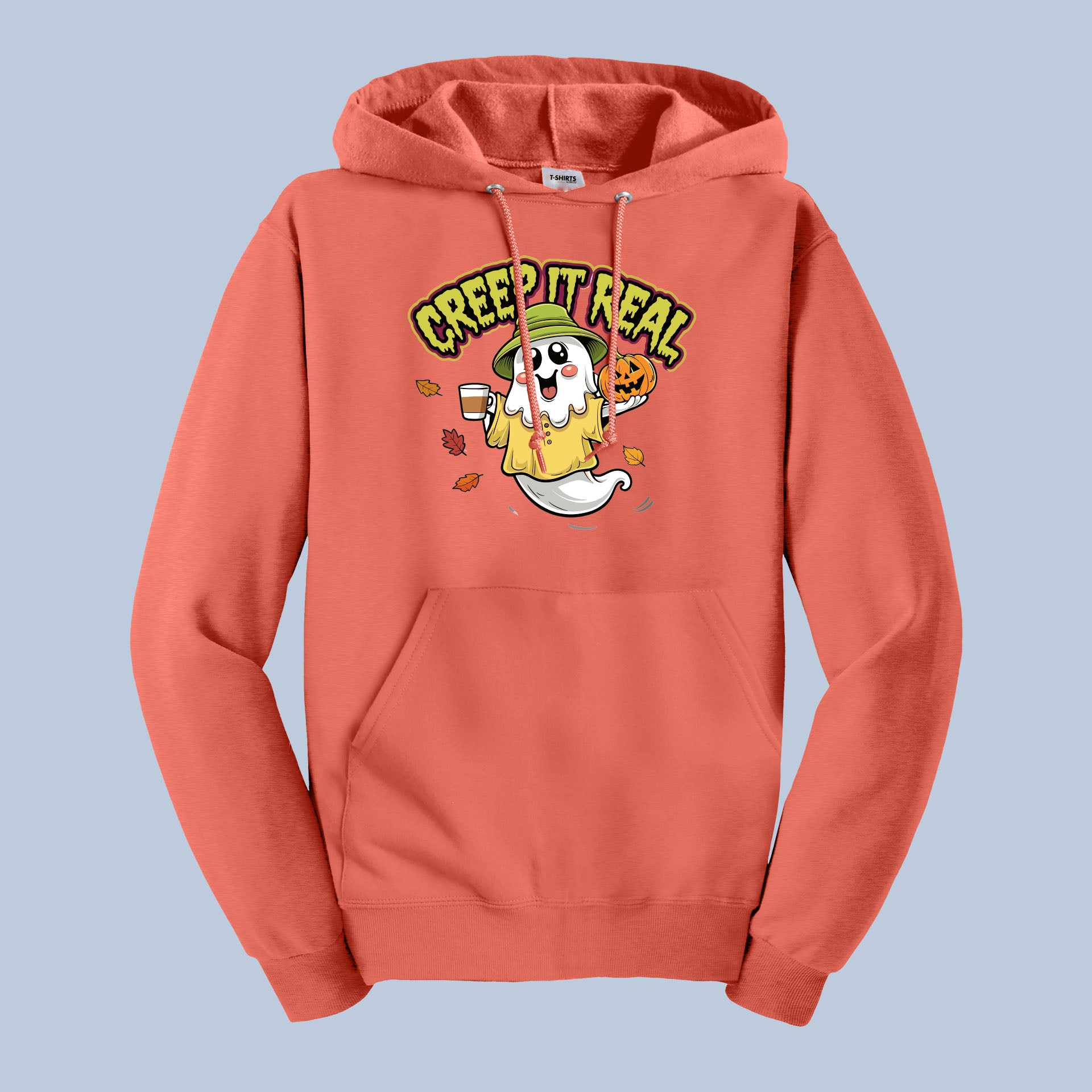 Creep It Real Halloween Hoodie – Cute Ghost with Pumpkin & Coffee Sweatshirt for Spooky Season 3