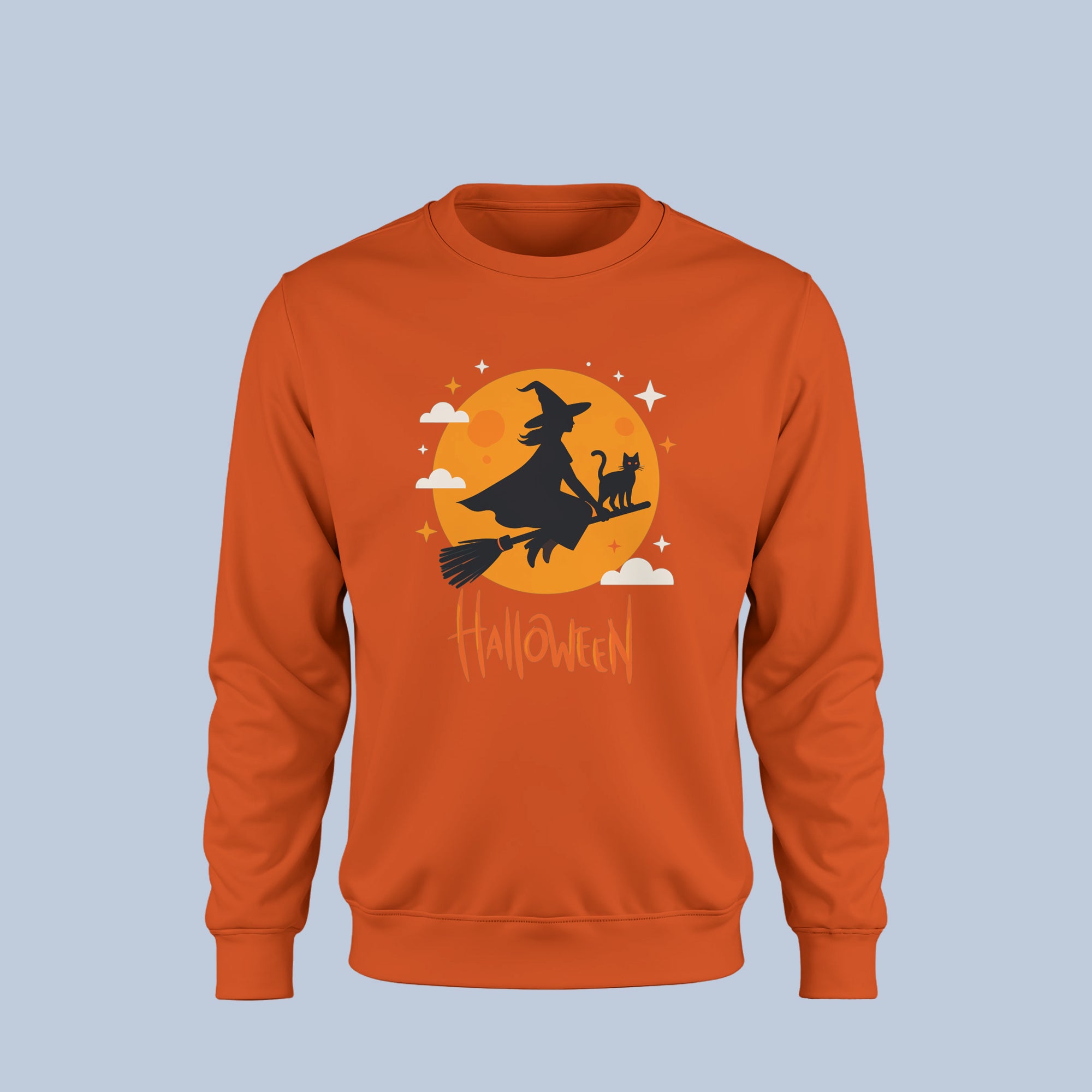 Witch Halloween Sweatshirt β Flying Witch and Cat Graphic Pullover β Spooky Fall Crewneck for Women & Men 4