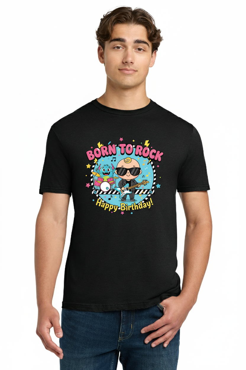 Born to Rock Funny Baby Rockstar & Monster Friend Happy Birthday Party Graphic T-Shirt for Toddlers