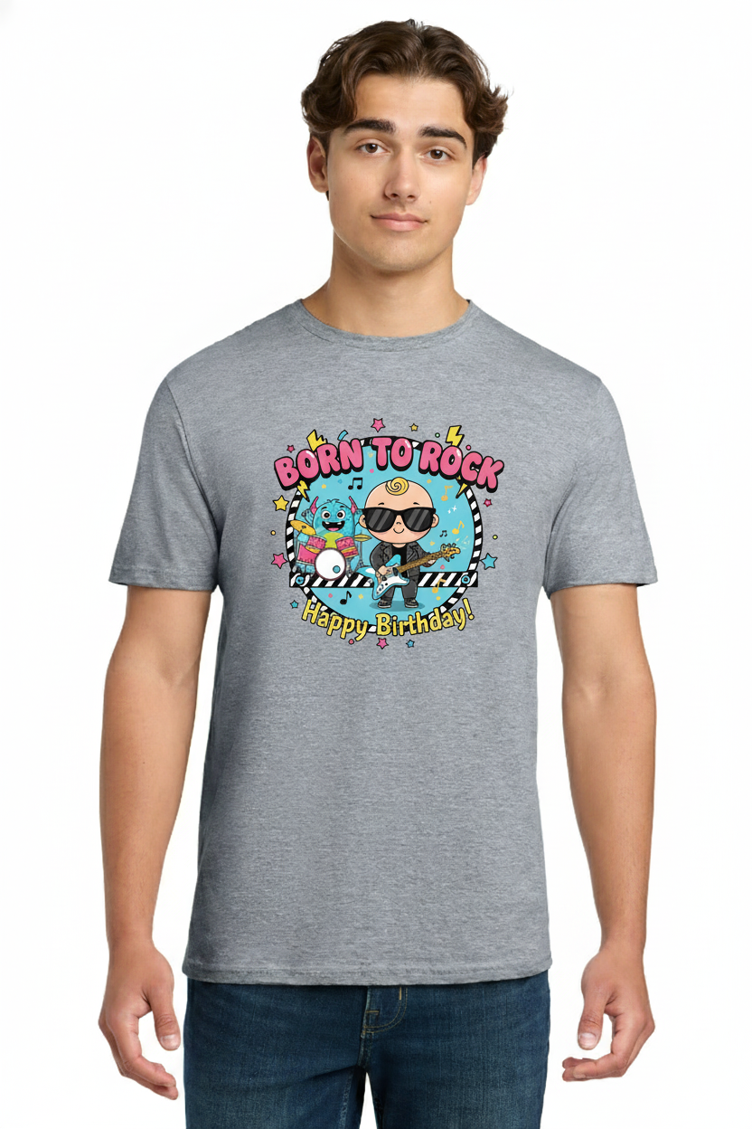 Born to Rock Funny Baby Rockstar & Monster Friend Happy Birthday Party Graphic T-Shirt for Toddlers 4