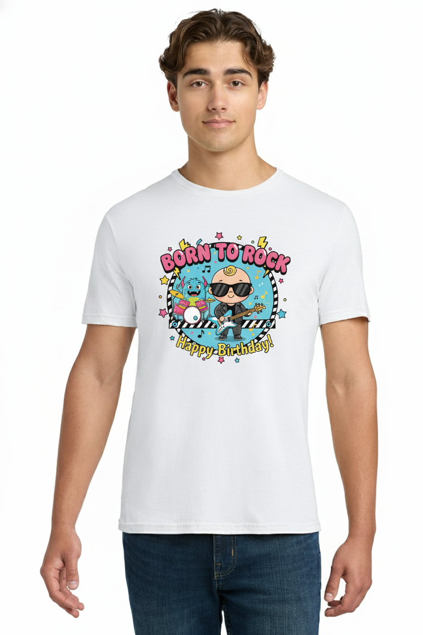 Born to Rock Funny Baby Rockstar & Monster Friend Happy Birthday Party Graphic T-Shirt for Toddlers 2