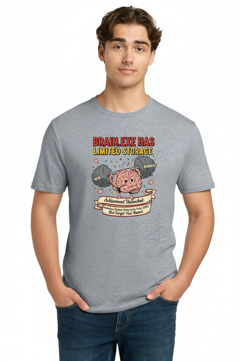 Brain.exe Has Limited Storage Funny T-Shirt, Sarcastic Achievement Unlocked Memory Loss Graphic Tee 4