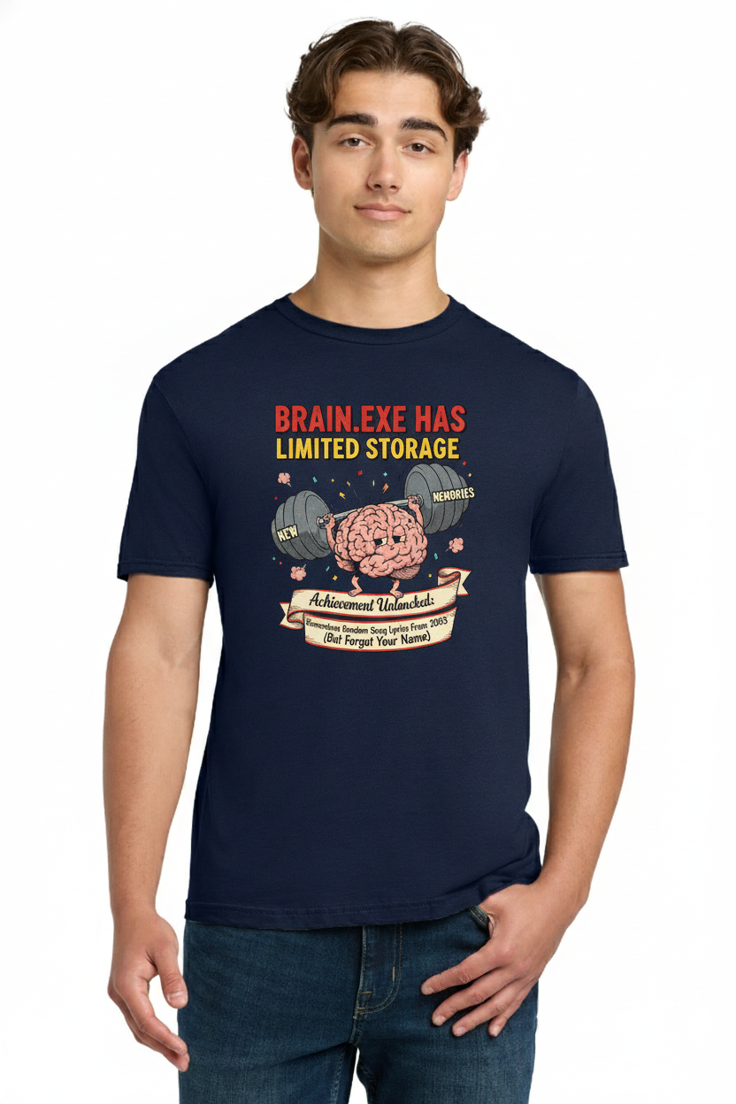 Brain.exe Has Limited Storage Funny T-Shirt, Sarcastic Achievement Unlocked Memory Loss Graphic Tee 3