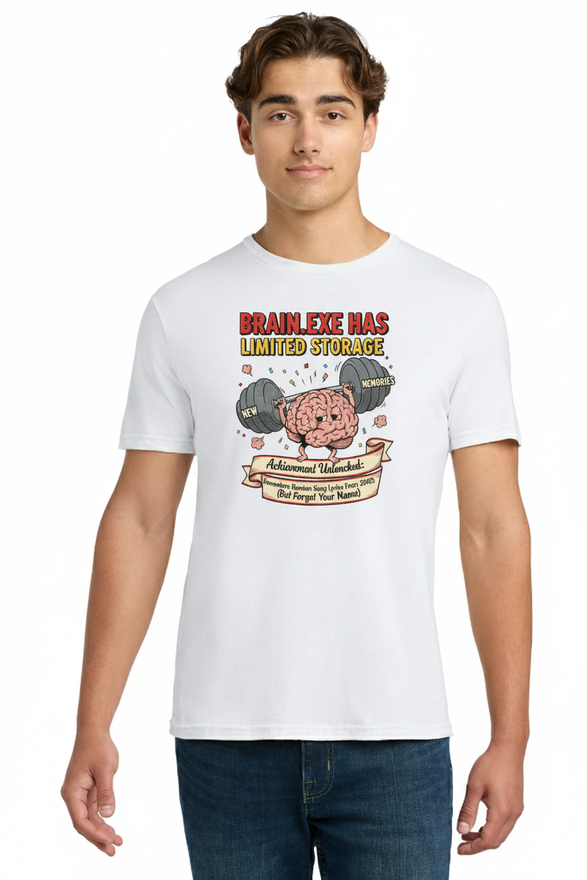 Brain.exe Has Limited Storage Funny T-Shirt, Sarcastic Achievement Unlocked Memory Loss Graphic Tee 2