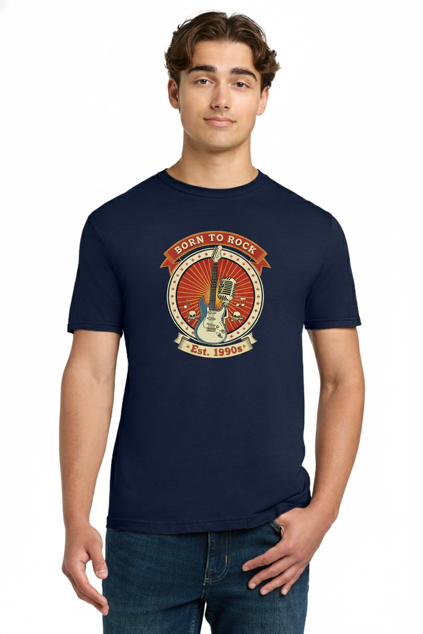 Funny 1990s Birthday T-Shirt "Born to Rock", Retro Guitar & Mic Graphic Tee, Classic Rock Nostalgia Gift 3