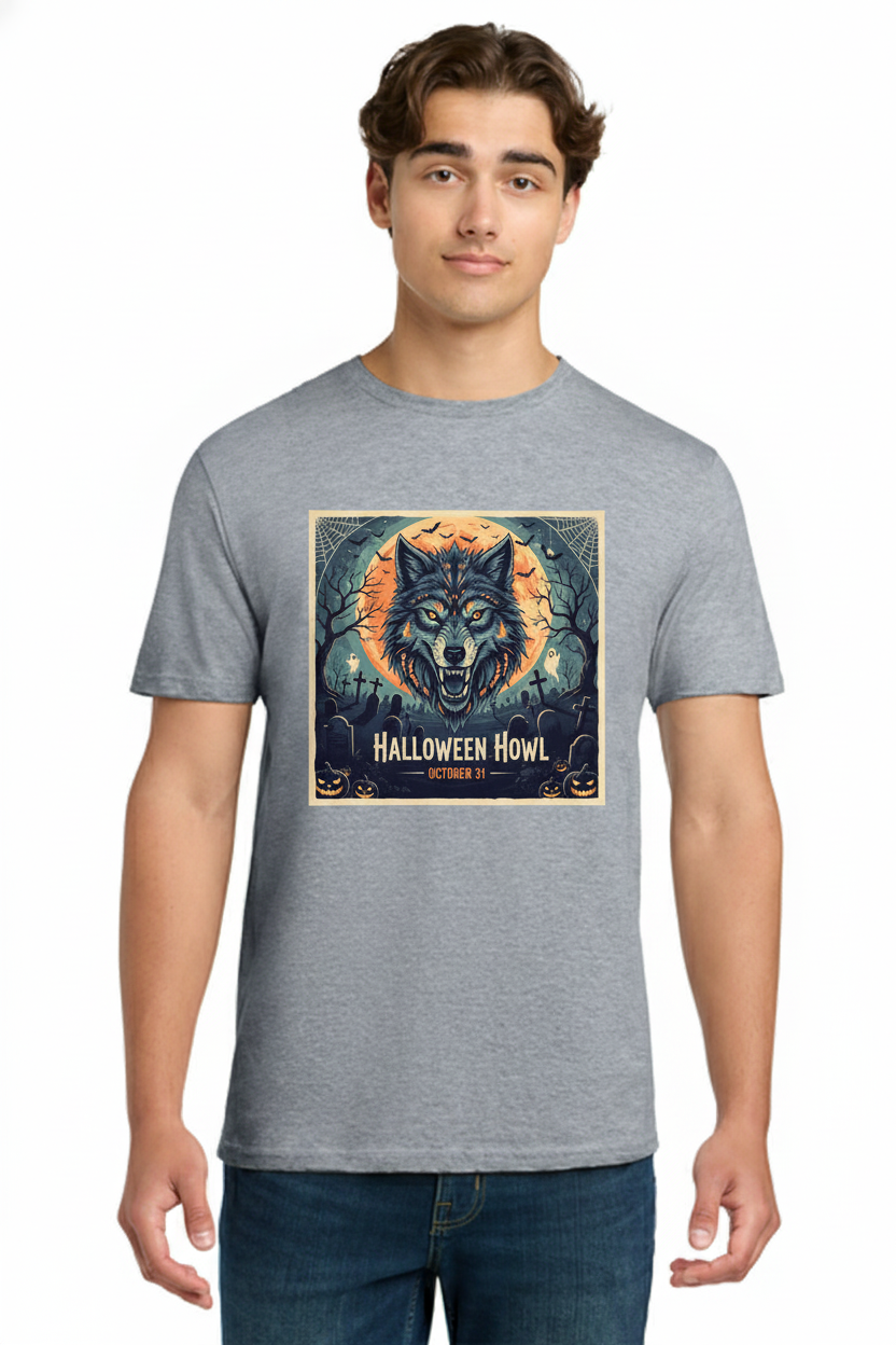 Halloween Howl - Crazy Halloween Graphic with Dark Wolf Tee 4