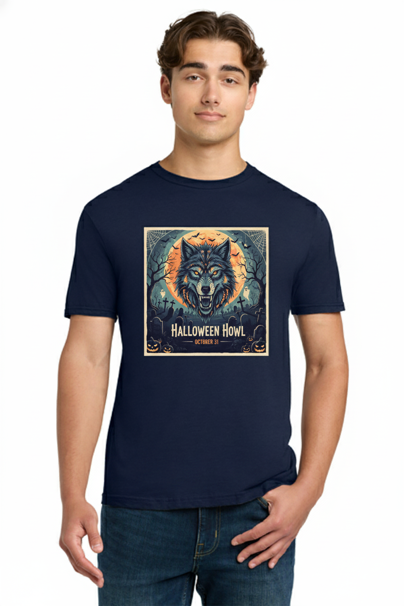 Halloween Howl - Crazy Halloween Graphic with Dark Wolf Tee 3