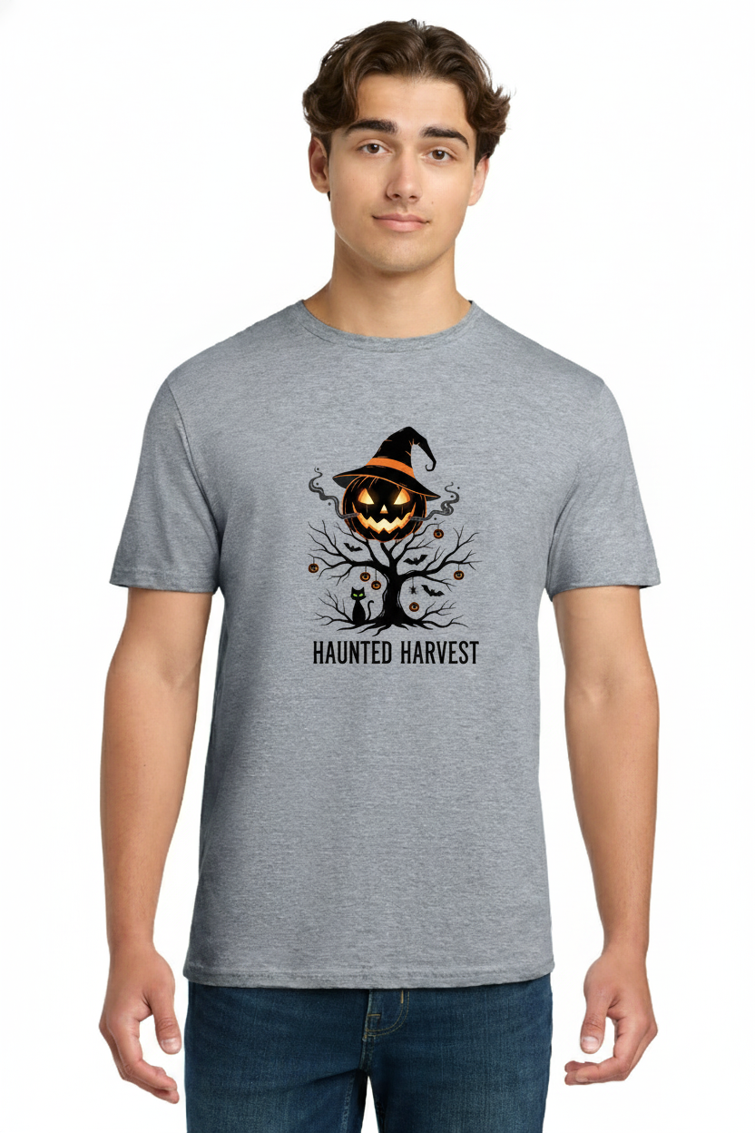 Haunted Harvest Jack-o'-Lantern Tree T-Shirt - Spooky Witch Hat Pumpkin Graphic Tee 4