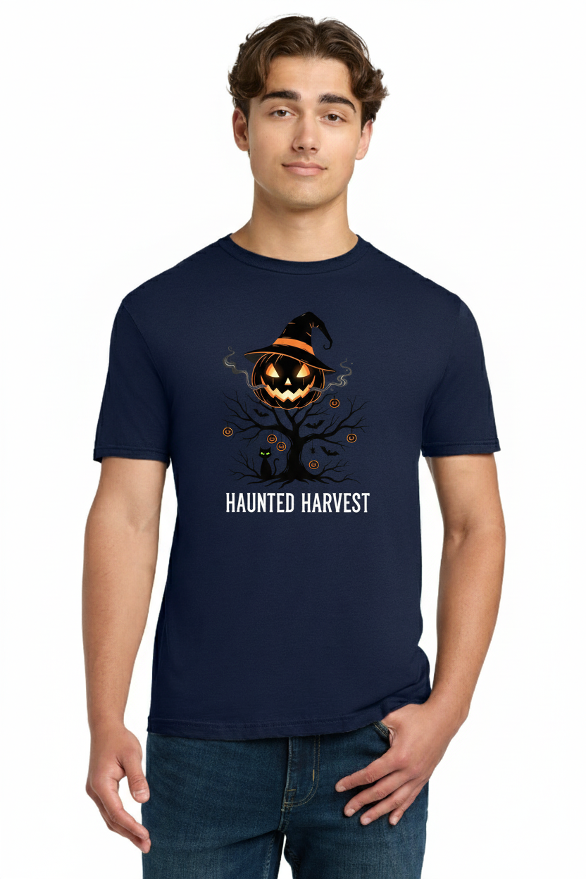 Haunted Harvest Jack-o'-Lantern Tree T-Shirt - Spooky Witch Hat Pumpkin Graphic Tee 3