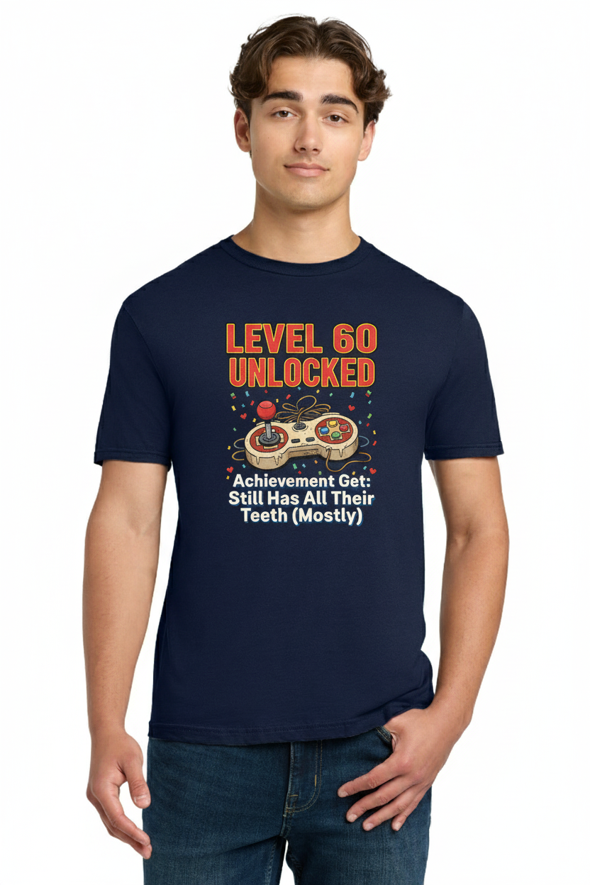 Level 60 Unlocked Funny Gamer 60th Birthday T-Shirt with Still Has All Their Teeth (Mostly) Achievement 3