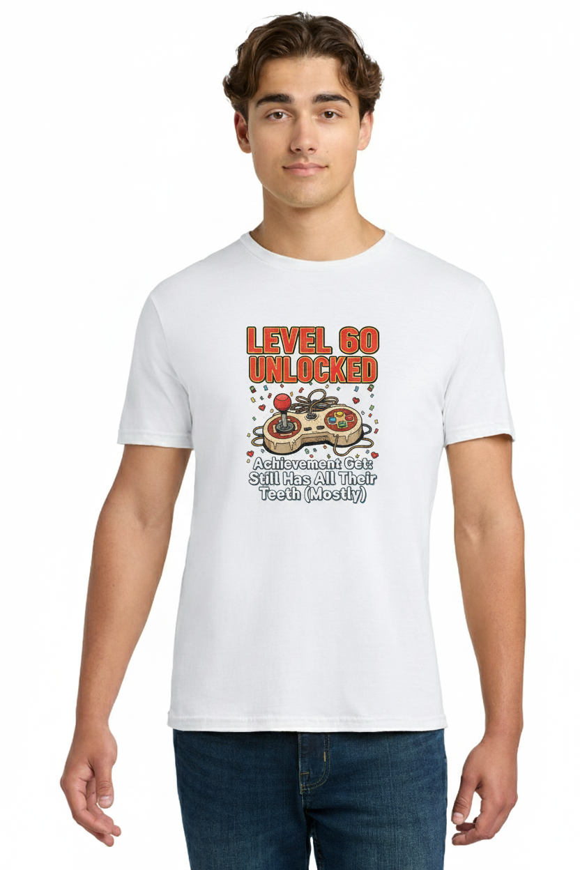 Level 60 Unlocked Funny Gamer 60th Birthday T-Shirt with Still Has All Their Teeth (Mostly) Achievement 2