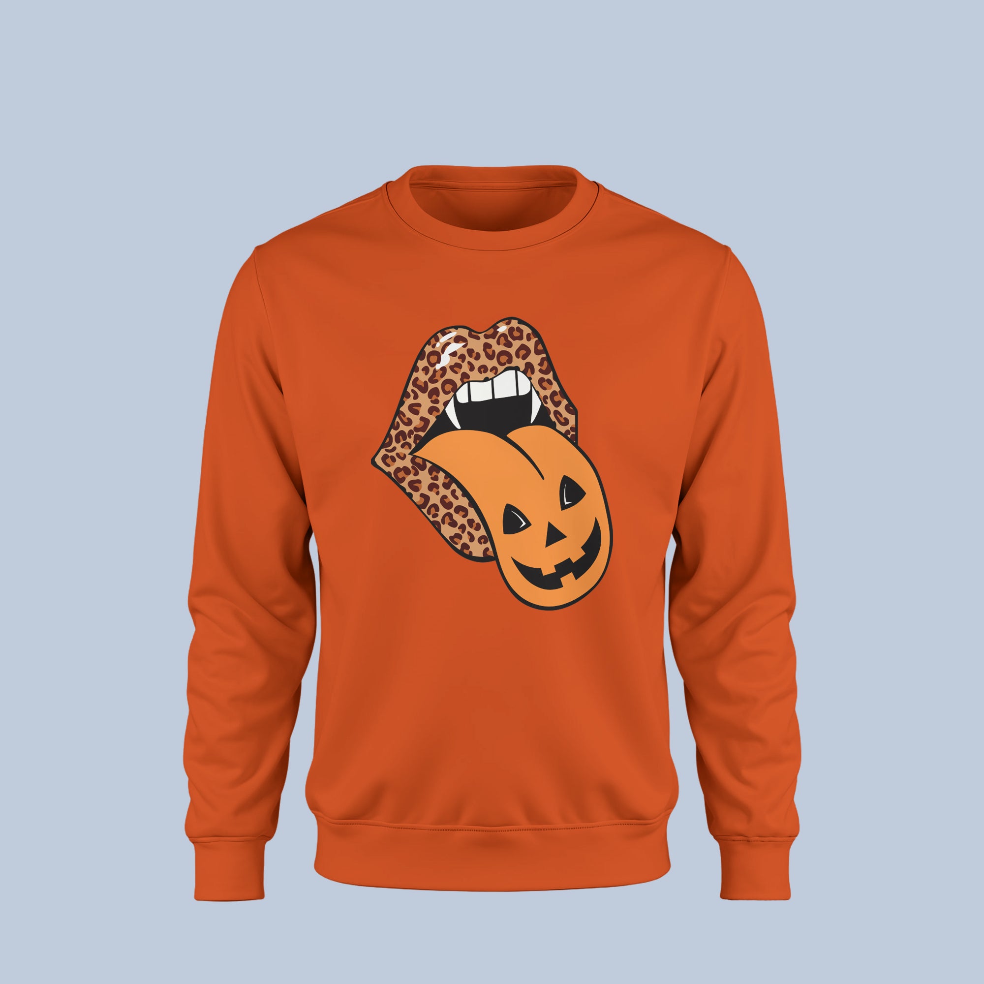 Leopard Lips Pumpkin Tongue Halloween Sweatshirt ā Trendy Fall Graphic Crewneck for Women ā Cute Spooky Lips Sweater 3