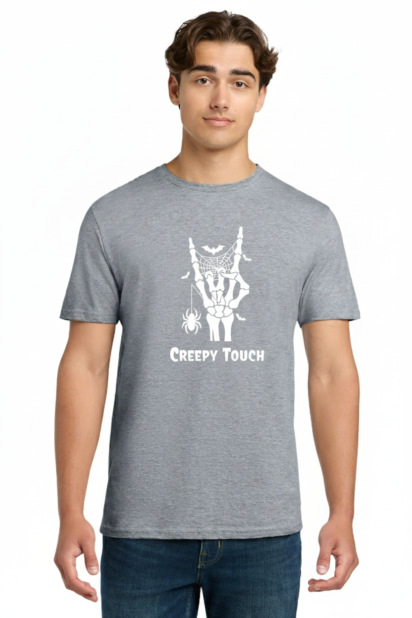Skeleton Hand Rock On Sign T-Shirt - Halloween Spiderweb & Bats Graphic Tee 4