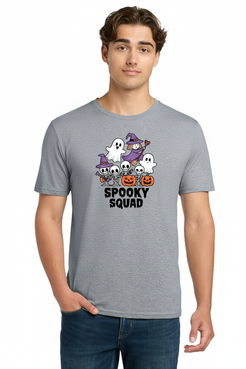 Spooky Squad T-Shirt - Cute Cartoon Ghosts, Skeletons, Witch & Pumpkins Halloween Tee 4