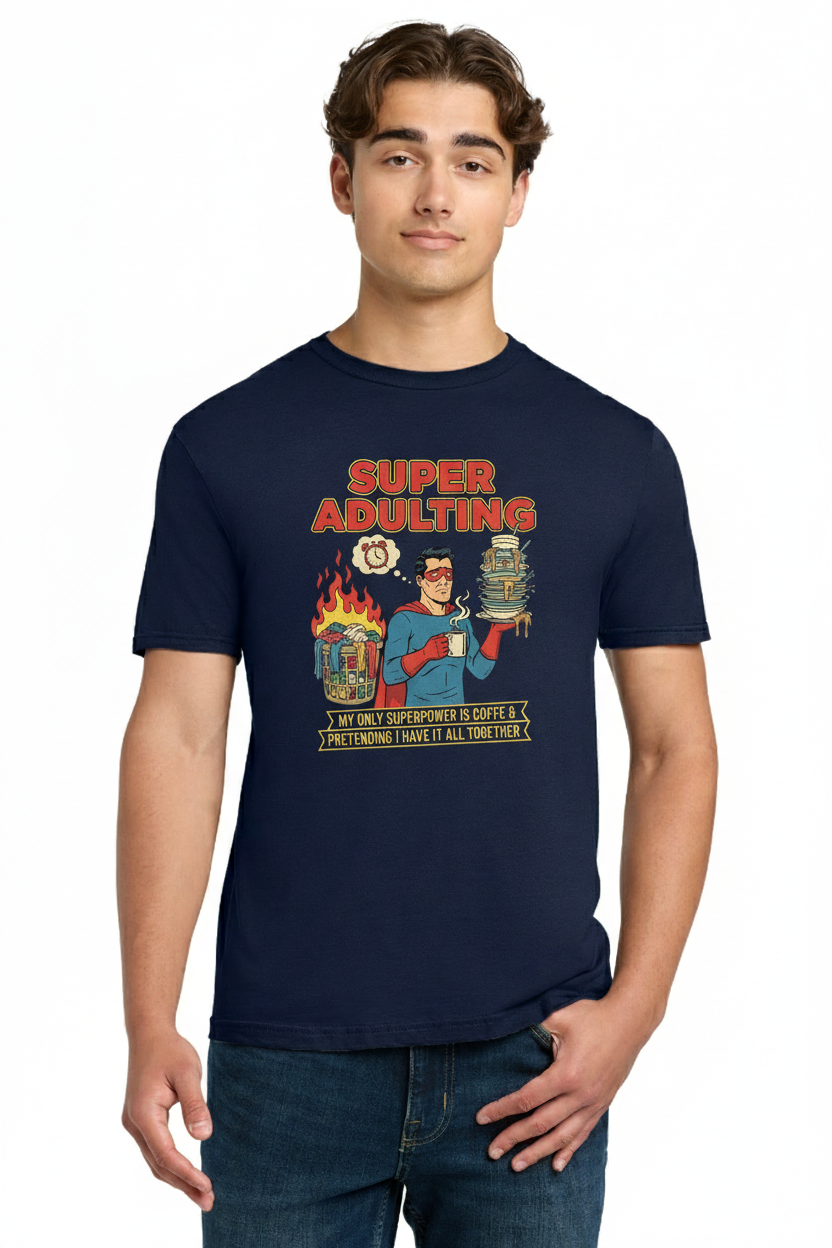 Super Adulting Funny T-Shirt, My Only Superpower is Coffee & Pretending Sarcastic Graphic Tee 3