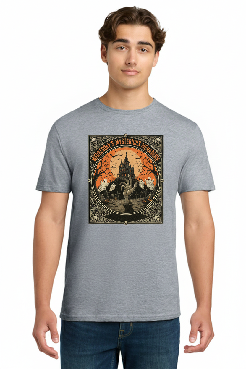 Wednesday's Mysterious Menagerie of the Macabre Vintage Halloween Graphic Tee 4