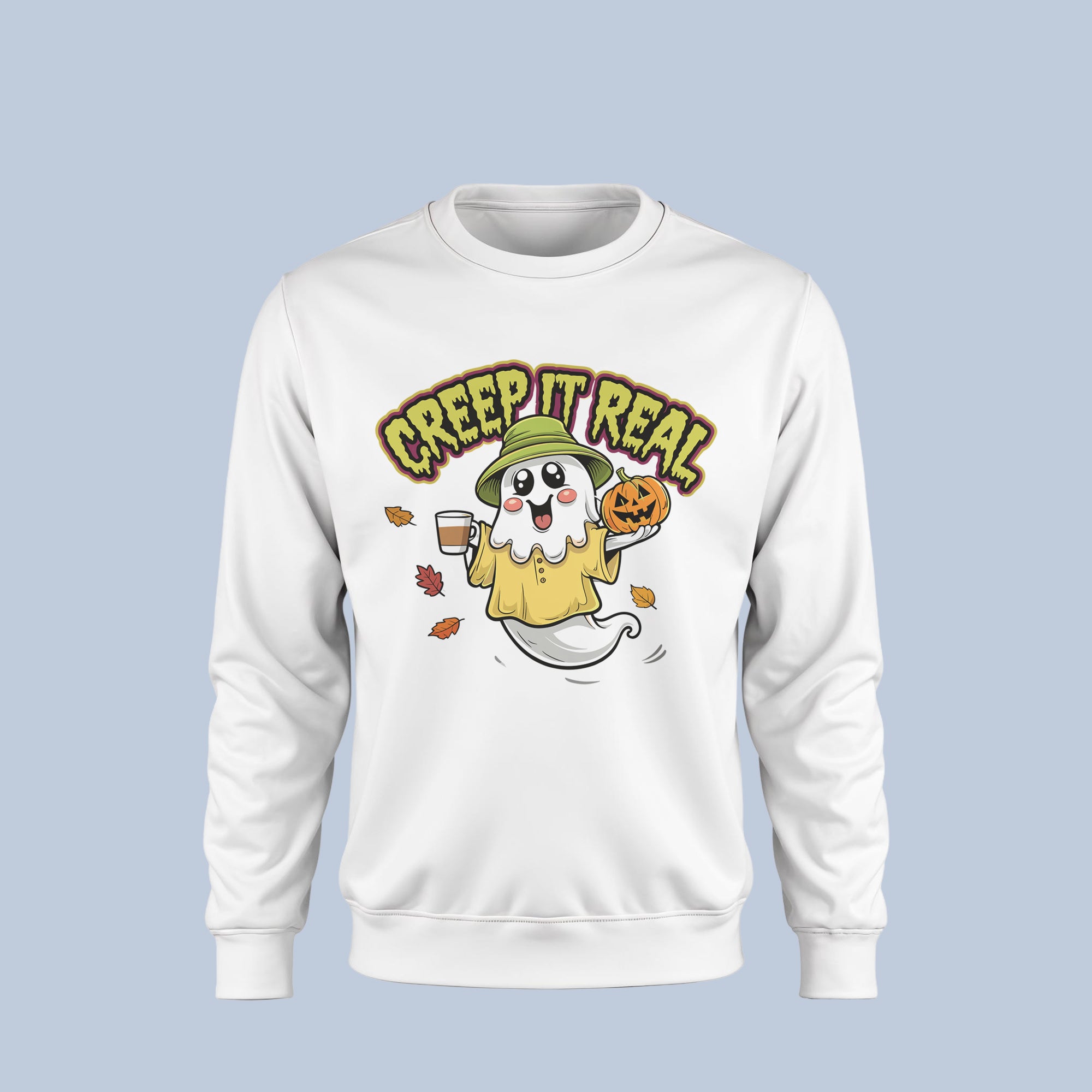 Creep It Real Halloween Sweatshirt – Cute Ghost Fall Pullover – Funny Spooky Season Crewneck for Women & Men