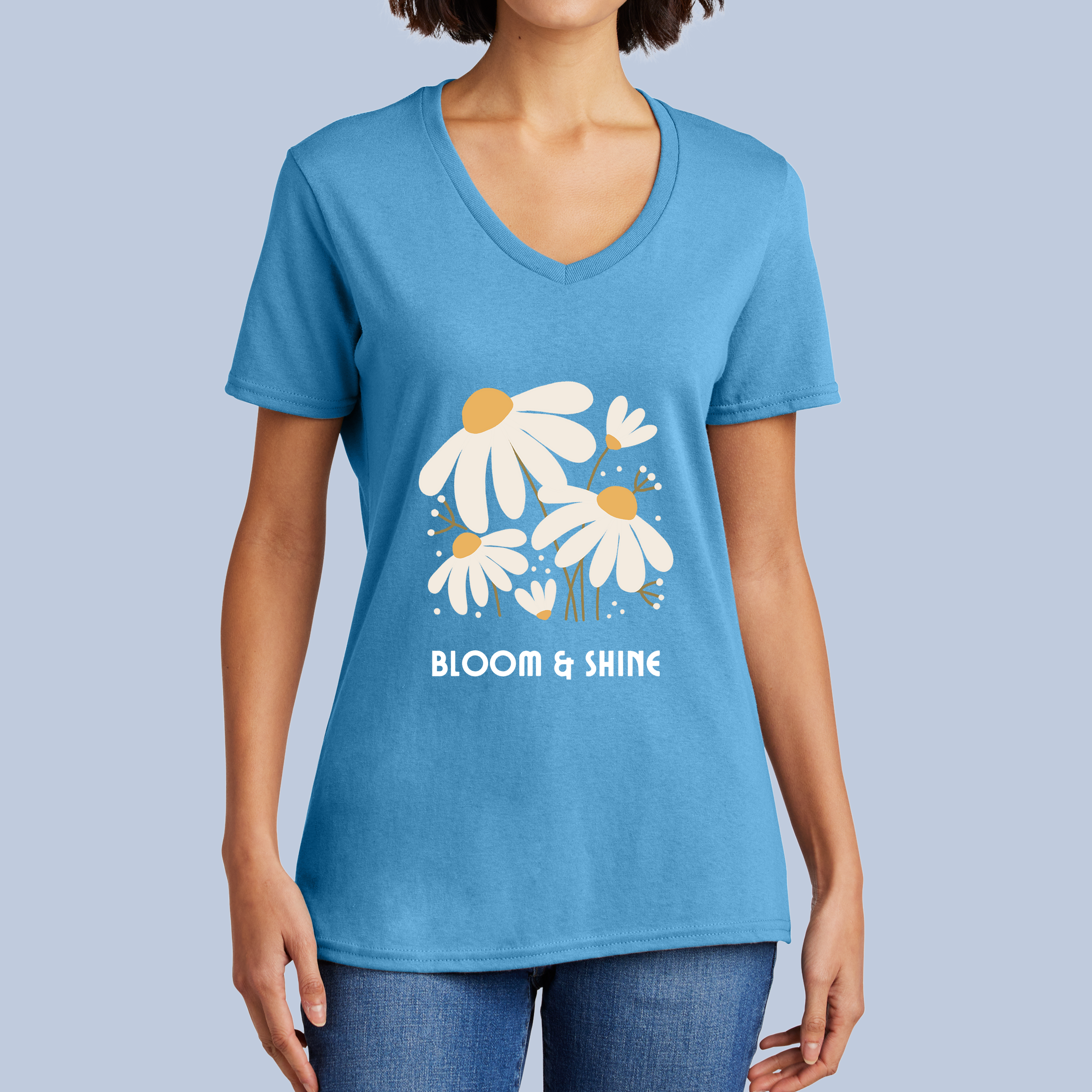 Bloom & Shine V-Neck Cotton T-Shirt - Daisy Floral Tee for Women 5