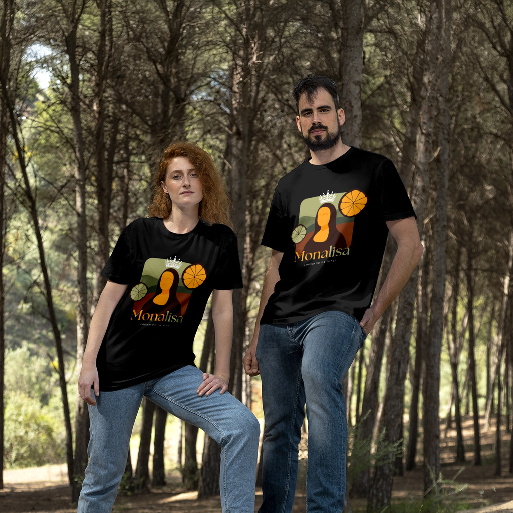 Monalisa Orange Crown" Art-Inspired Graphic T-Shirt - Black Unisex Tee