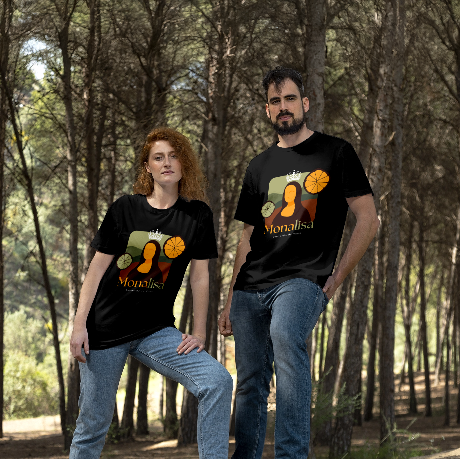 Monalisa Orange Crown" Art-Inspired Graphic T-Shirt - Black Unisex Tee 4