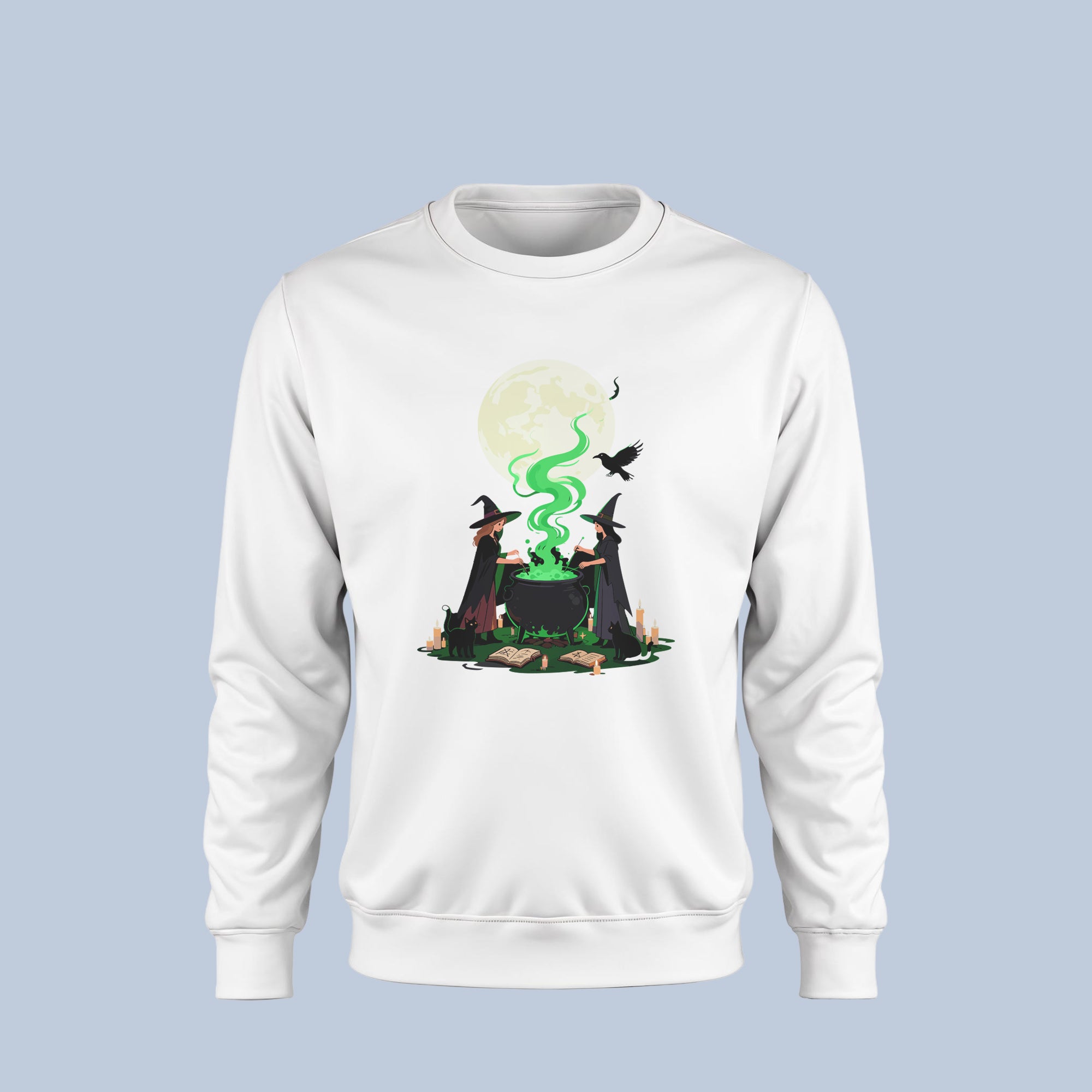 Witch Cauldron Halloween Sweatshirt – Spooky Witches Brewing Magic Under the Full Moon – Fall Crewneck for Men & Women