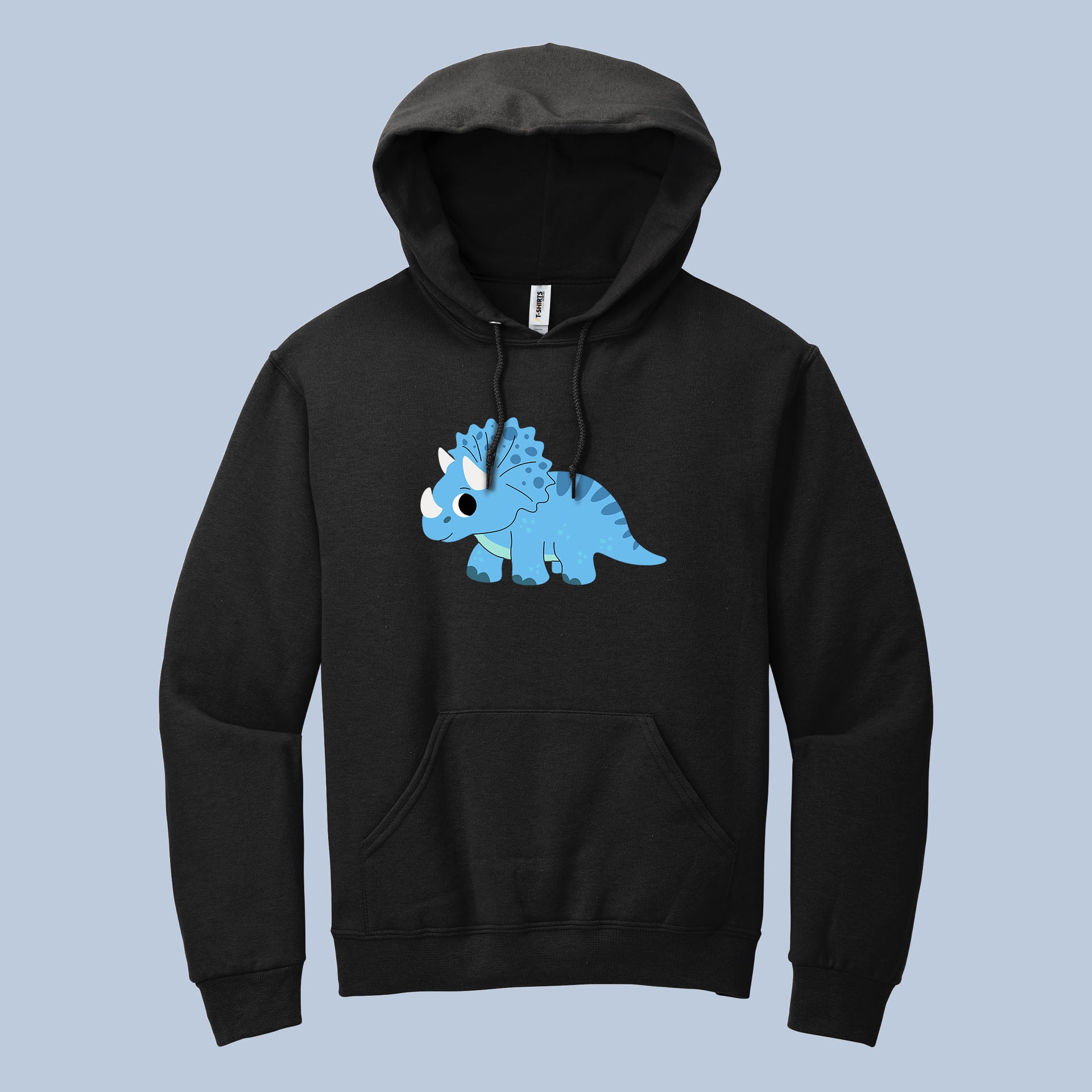 Cute Dinosaur Hoodie – Blue Triceratops Cartoon Pullover