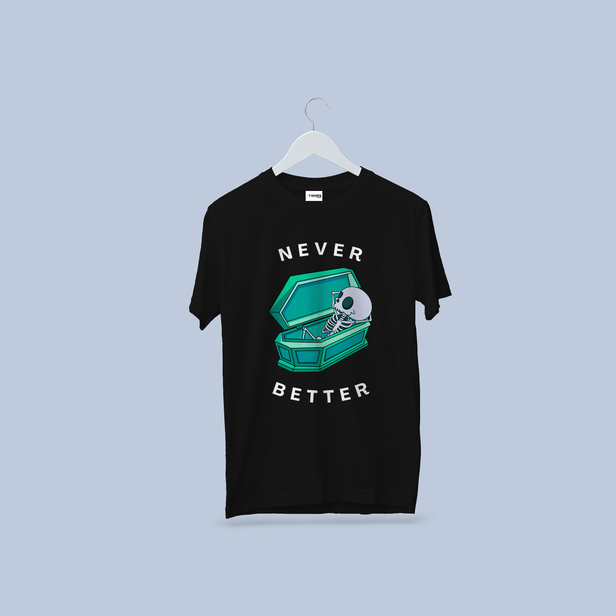 Never Better Skeleton in Coffin Funny Goth T-Shirt