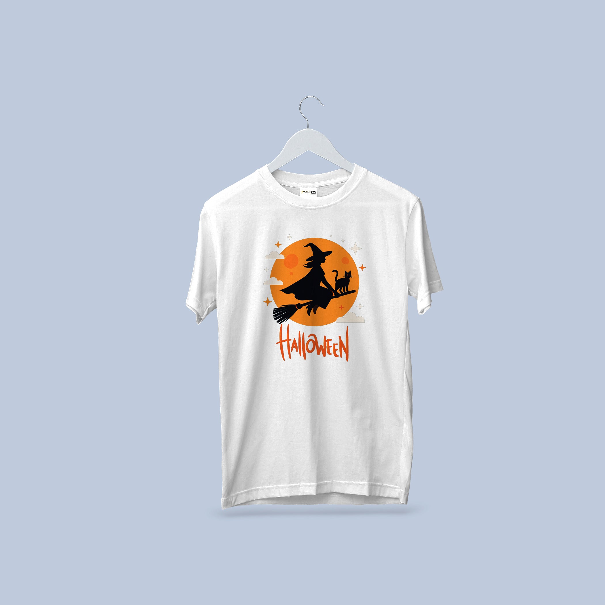 Halloween Witch T-Shirt – Spooky Flying Witch and Cat Tee with Full Moon