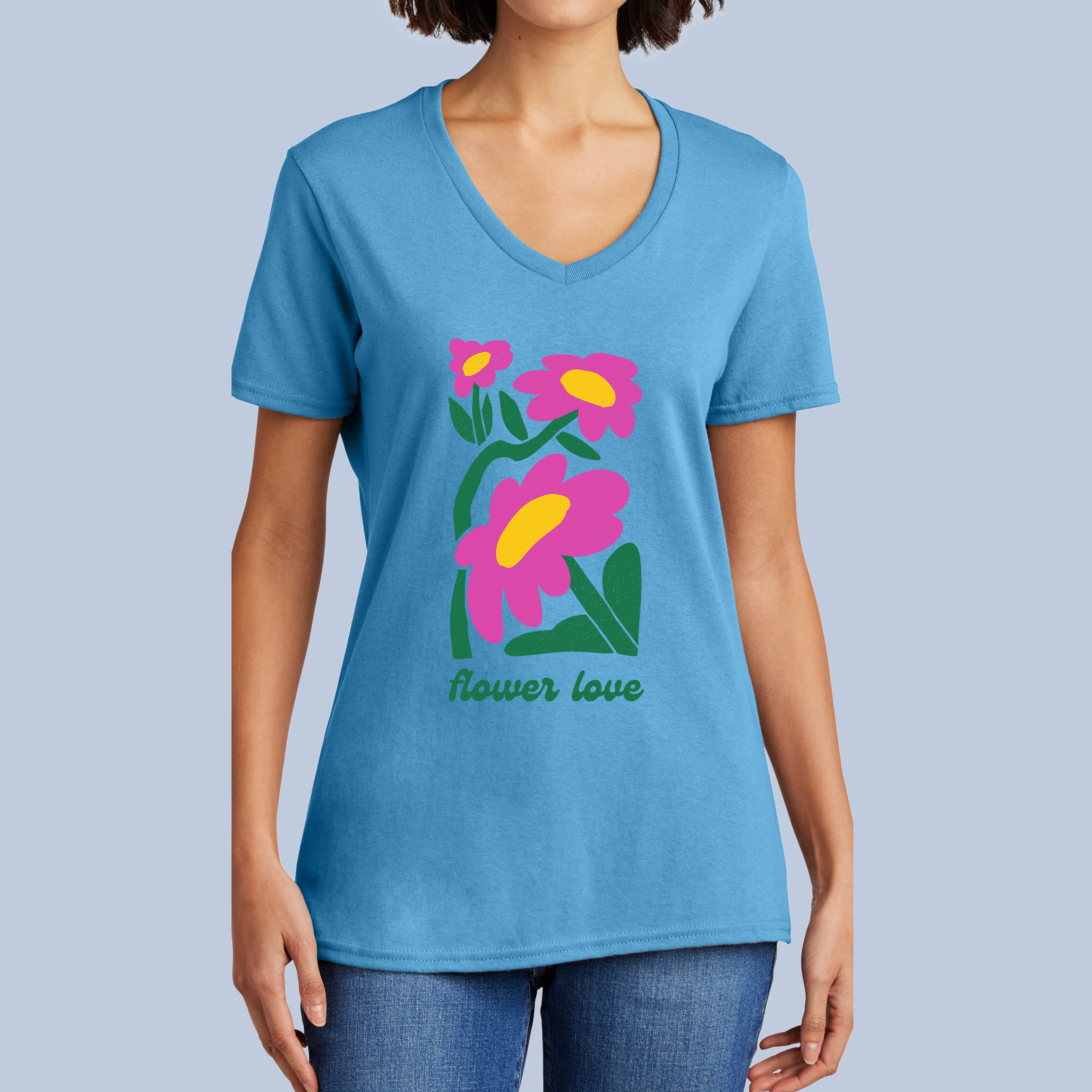 Flower Love V-Neck T-Shirt - Cute Floral Tee for Women 5
