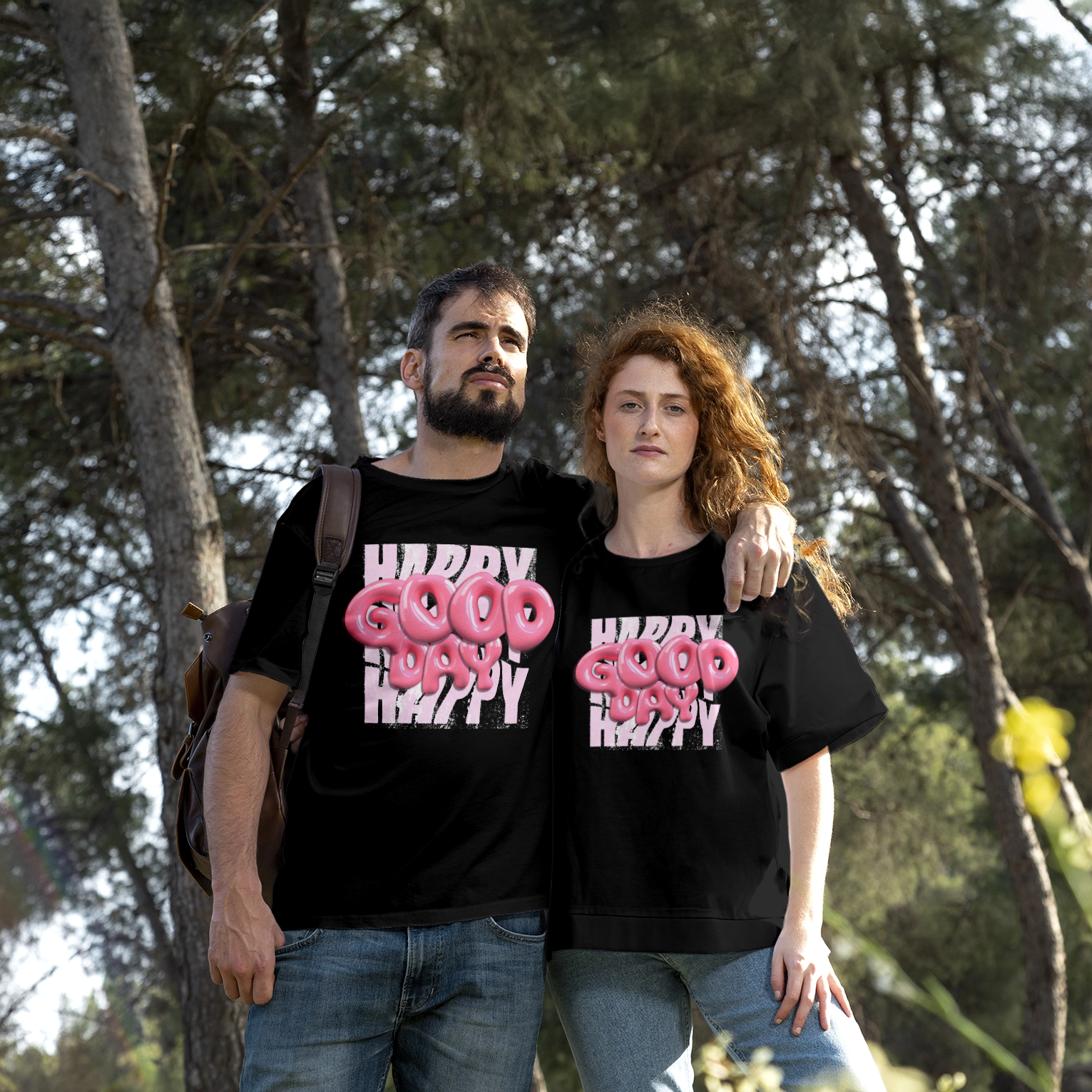 "Happy Good Happy" Donut Font Black T-Shirt 5