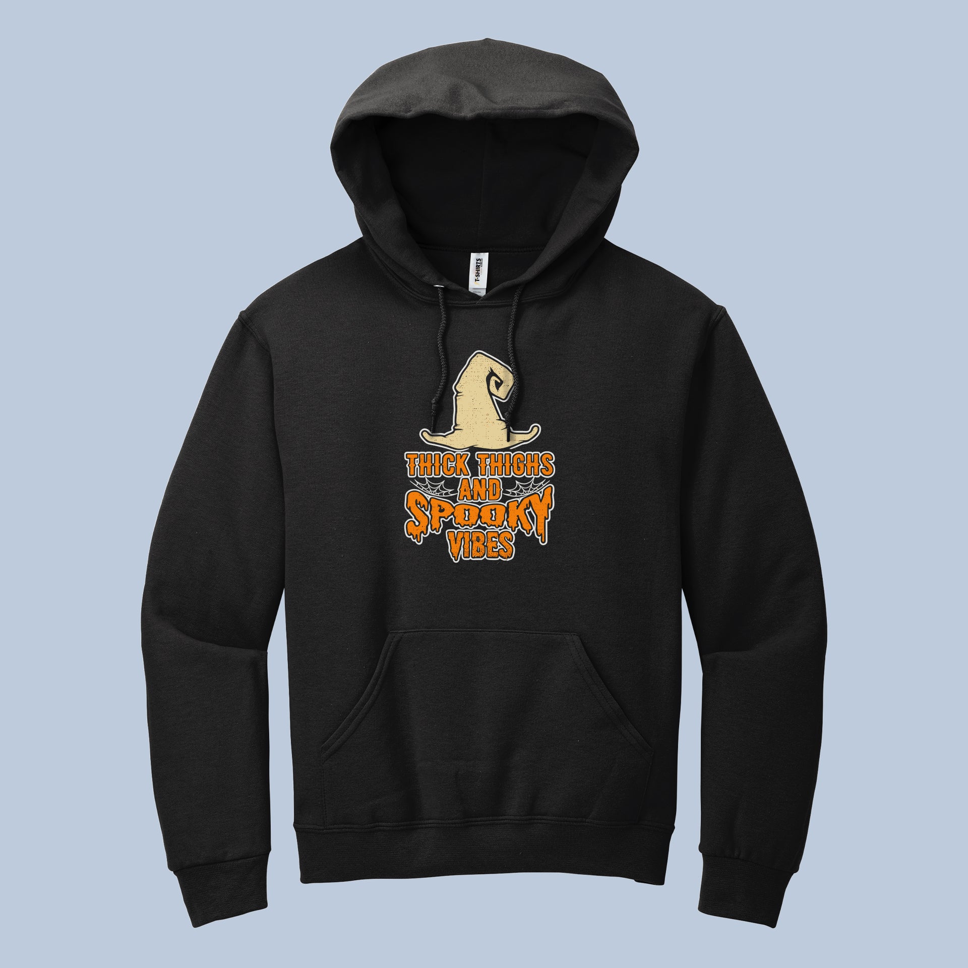 Thick Thighs and Spooky Vibes Hoodie – Funny Witch Hat Halloween Sweatshirt