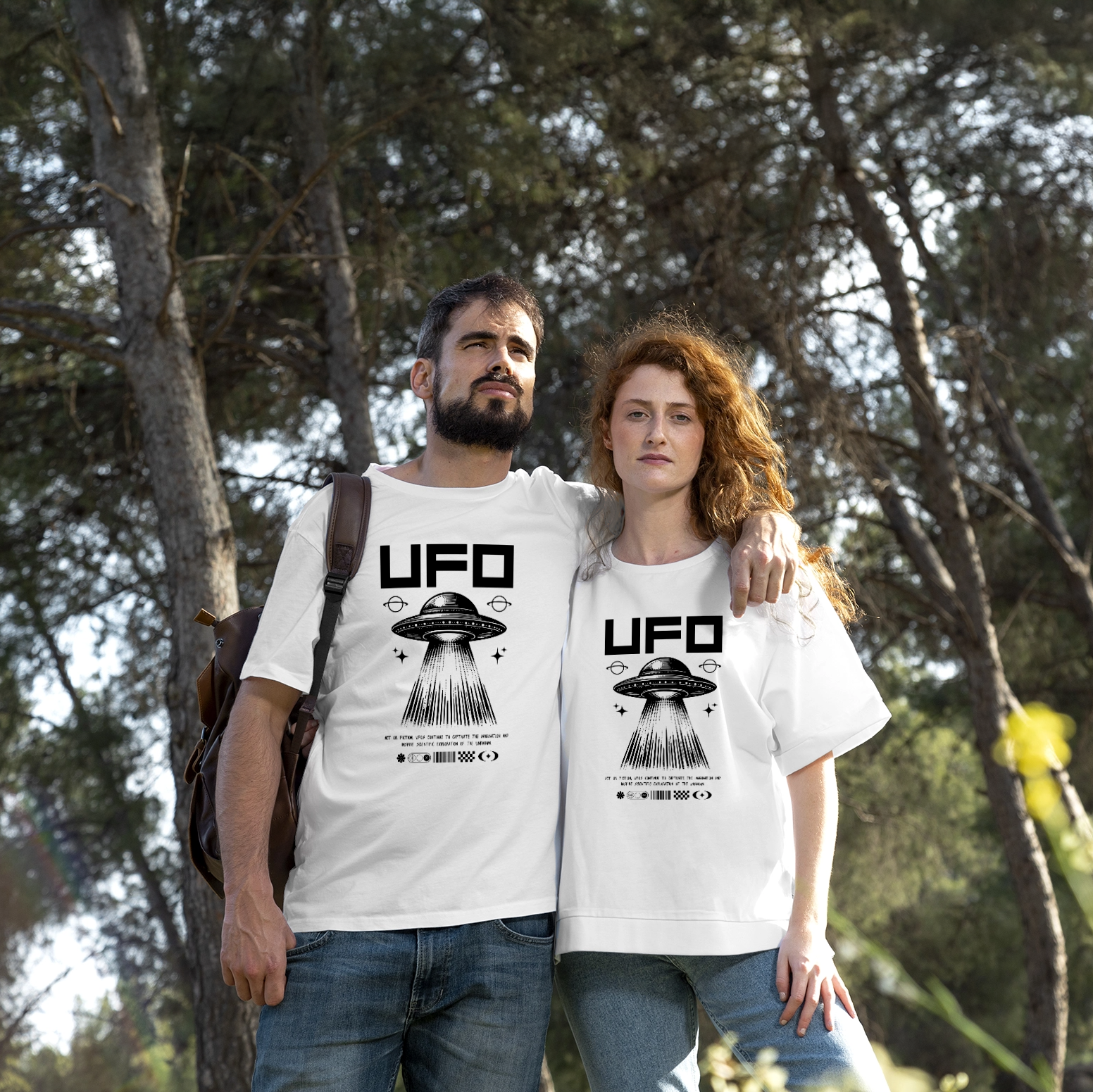 Classic UFO Flying Saucer White Graphic T-Shirt 4