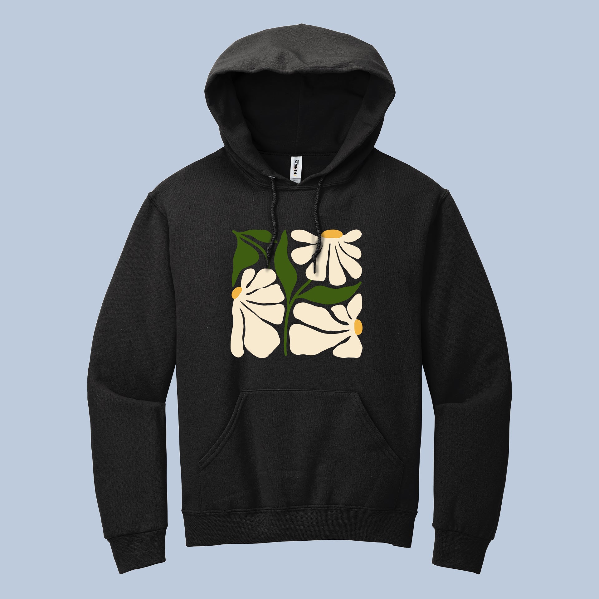 Floral Block Print" Unisex Hoodie | Daisy & Leaves Graphic Sweatshirt