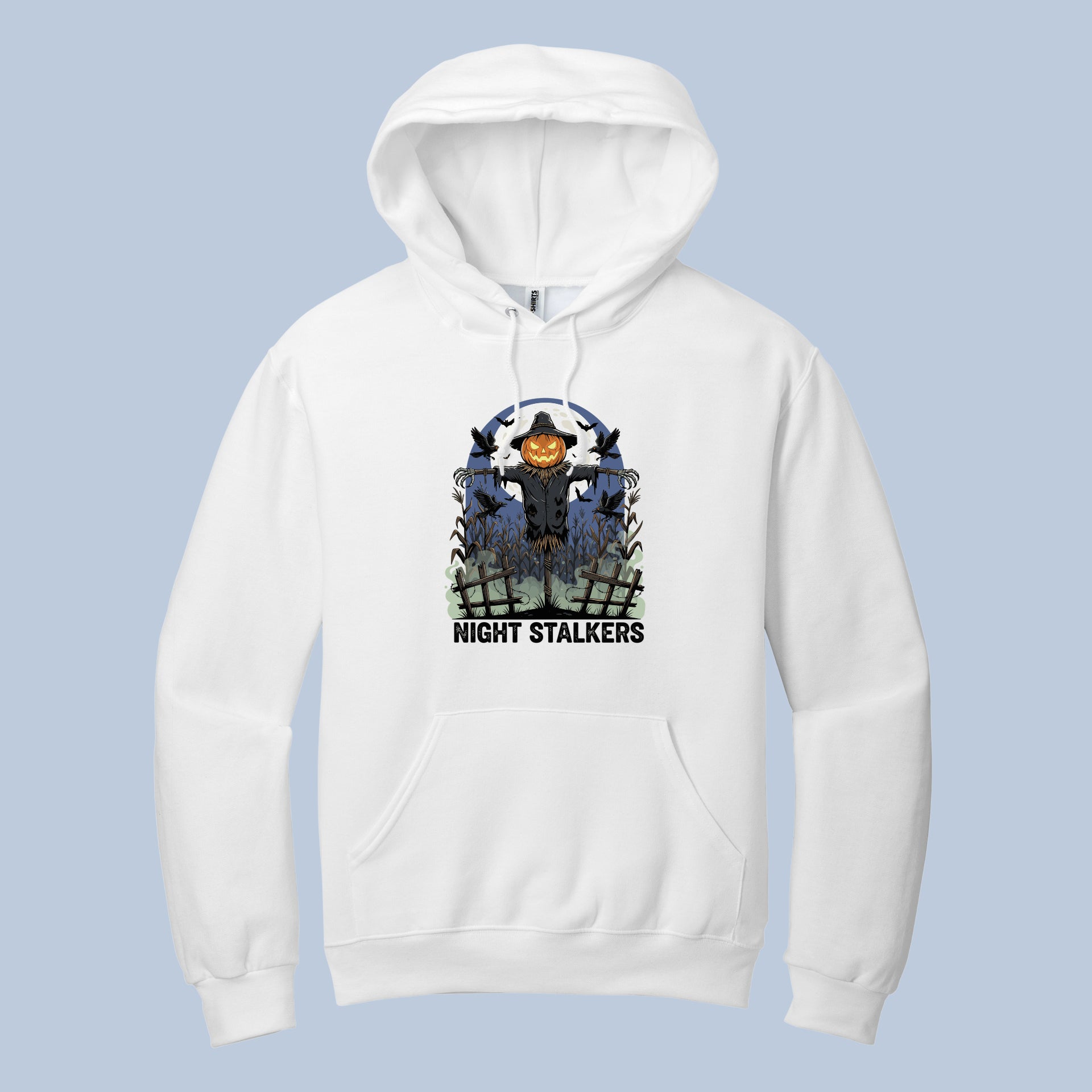 Night Stalkers Halloween Hoodie – Scarecrow Pumpkin Head Spooky Sweatshirt for Men & Women