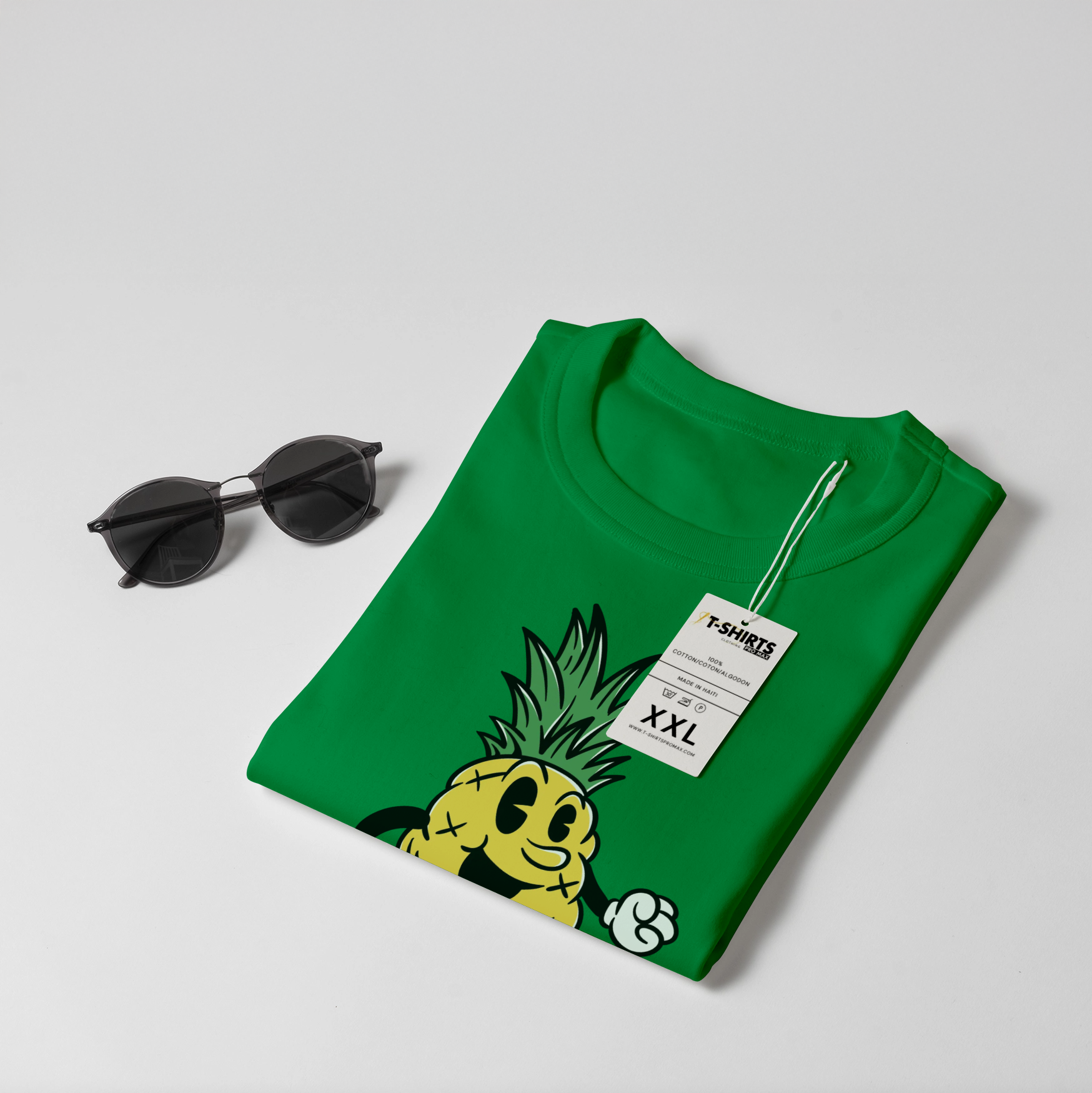 "Happy Go Lucky Pineapple" Cartoon Graphic T-Shirt - Green Unisex Tee 4