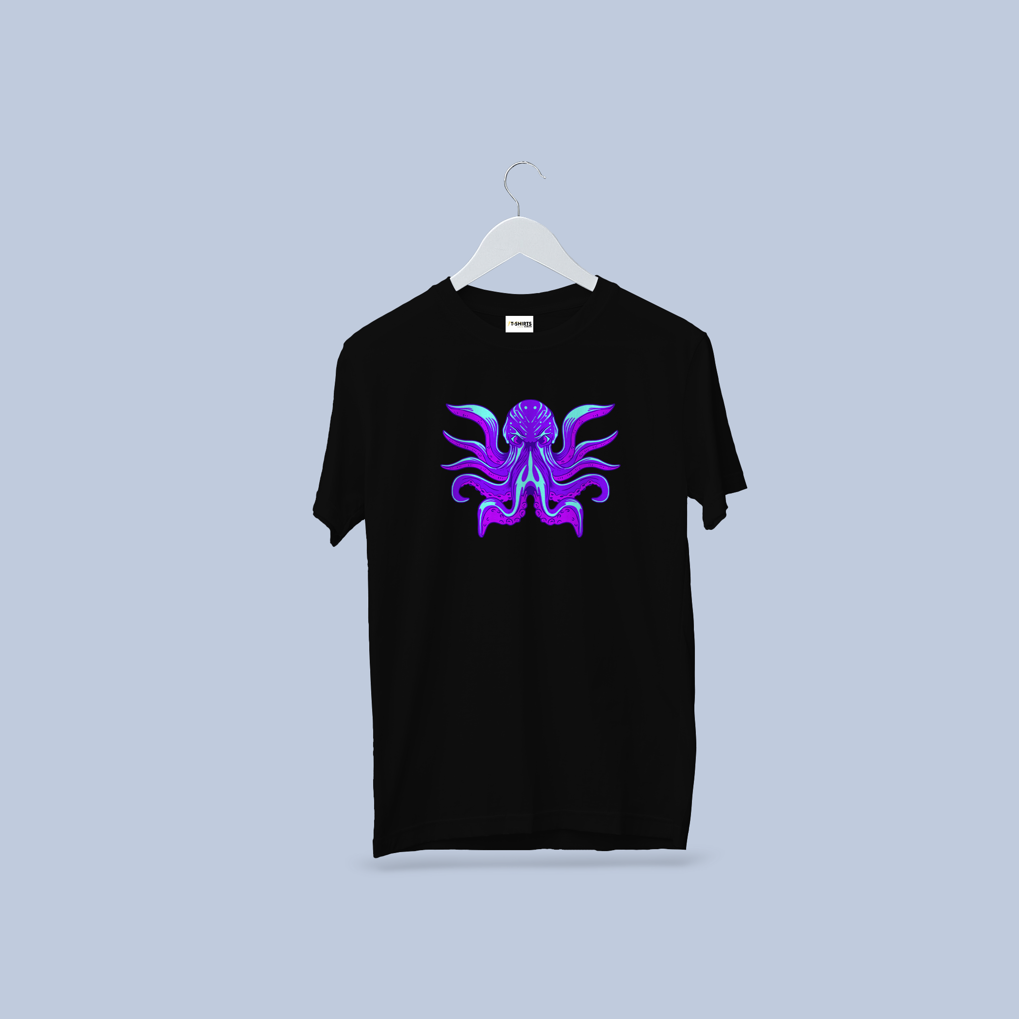 Vibrant Neon Octopus Graphic Tee | Deep Sea Creature Black T-Shirt