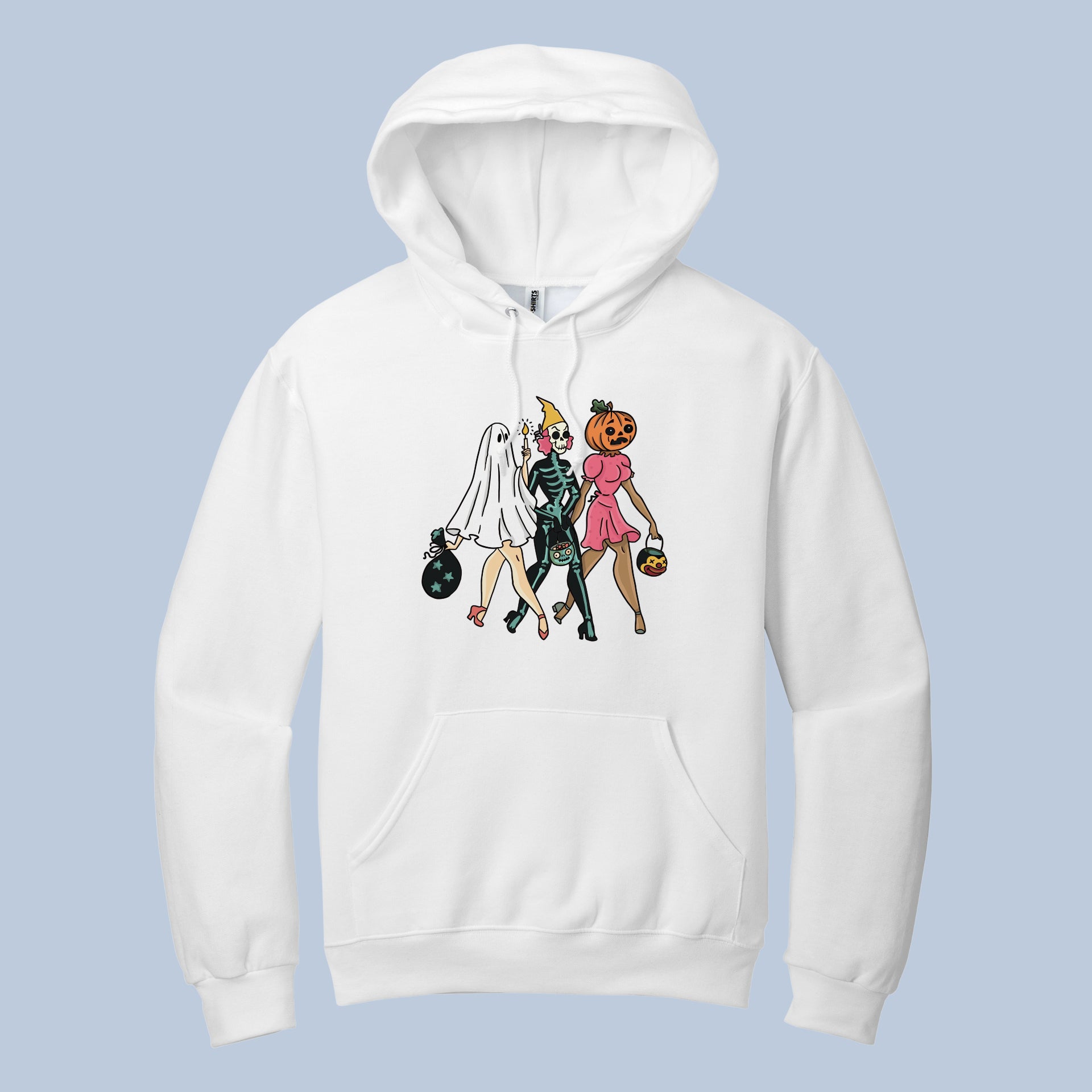 Girls Night Out Halloween Hoodie – Retro Ghost Skeleton Pumpkin Sweatshirt for Women