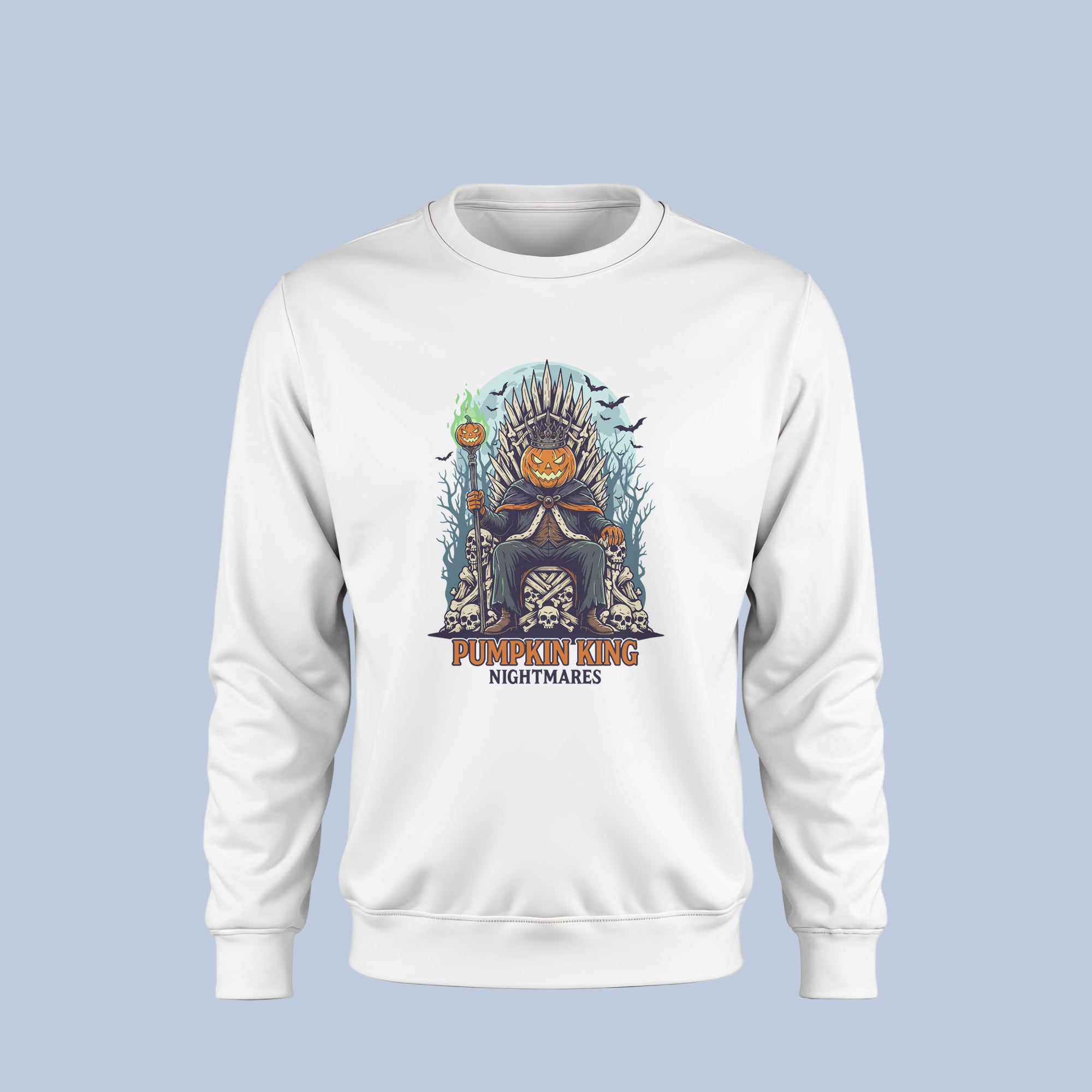 Pumpkin King Halloween Sweatshirt – Spooky Jack O’Lantern Throne Crewneck – Gothic Fall Pullover for Men & Women