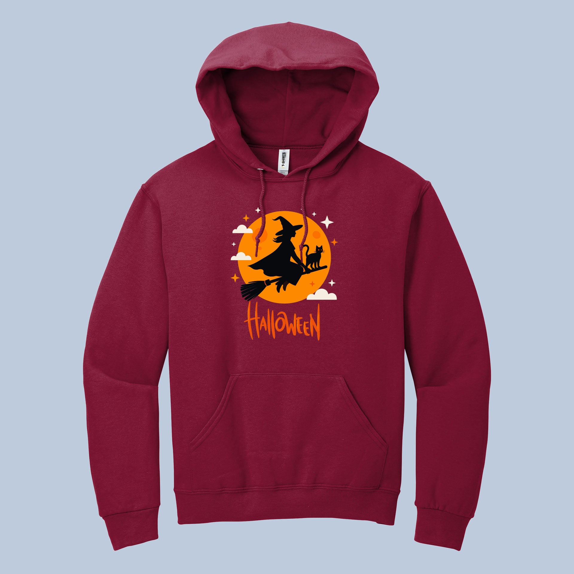Halloween Witch Hoodie – Spooky Black Cat & Witch Flying on Broomstick Sweatshirt for Trick or Treat, Haunted House & Party