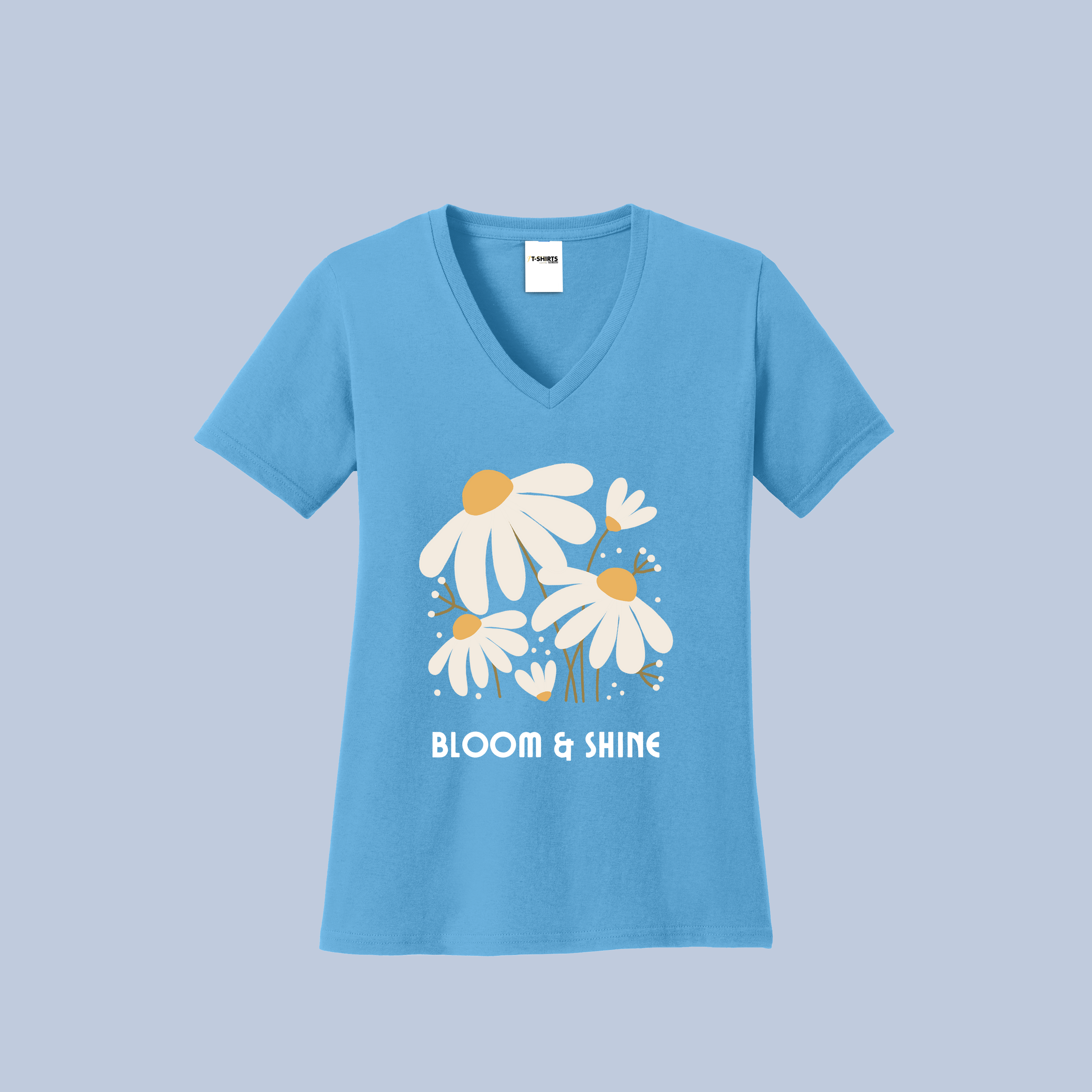 Bloom & Shine V-Neck Cotton T-Shirt - Daisy Floral Tee for Women