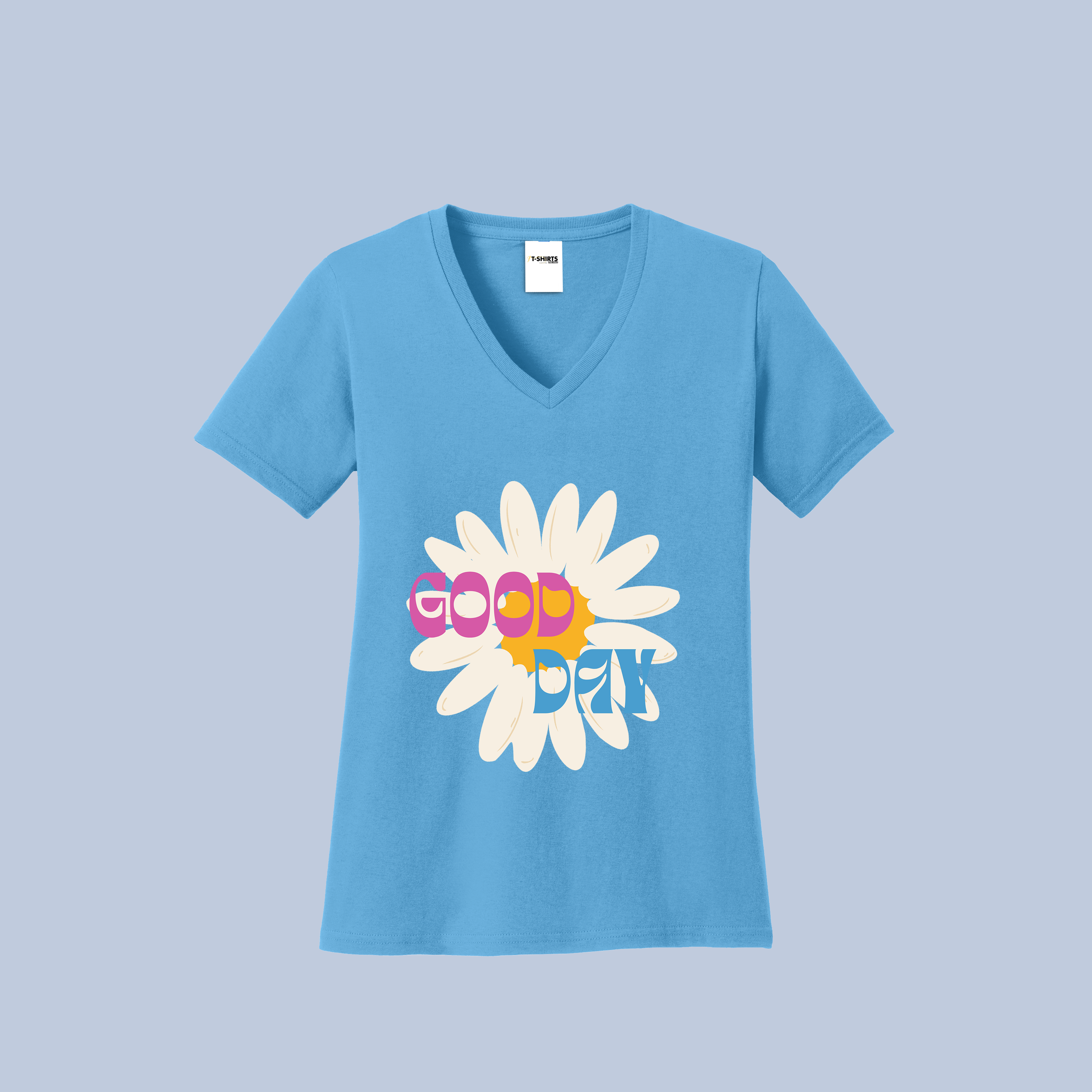 Good Day Daisy V-Neck Cotton T-Shirt - Positive Floral Tee for Women