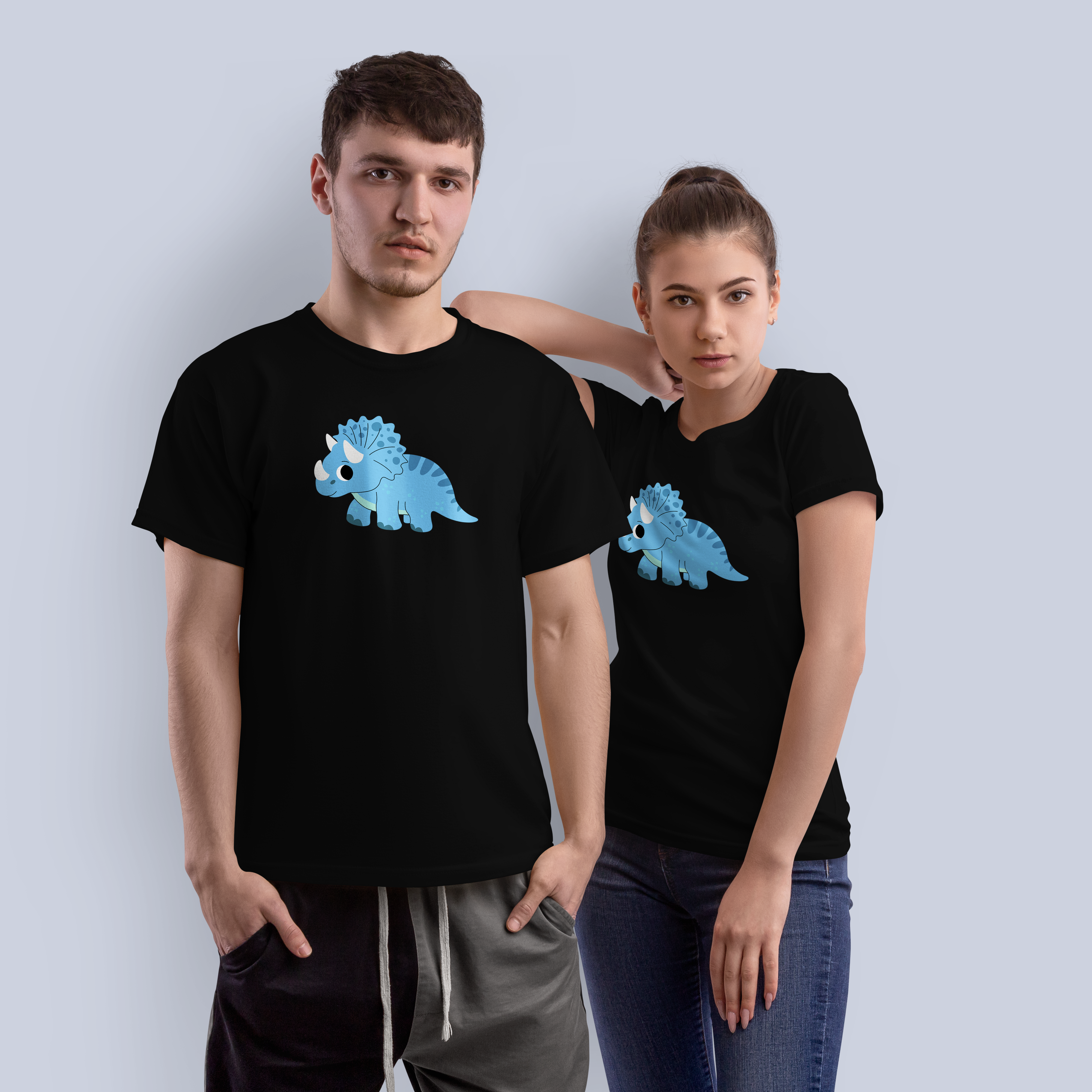 Cute Blue Triceratops Dinosaur T-Shirt for Kids & Adults
