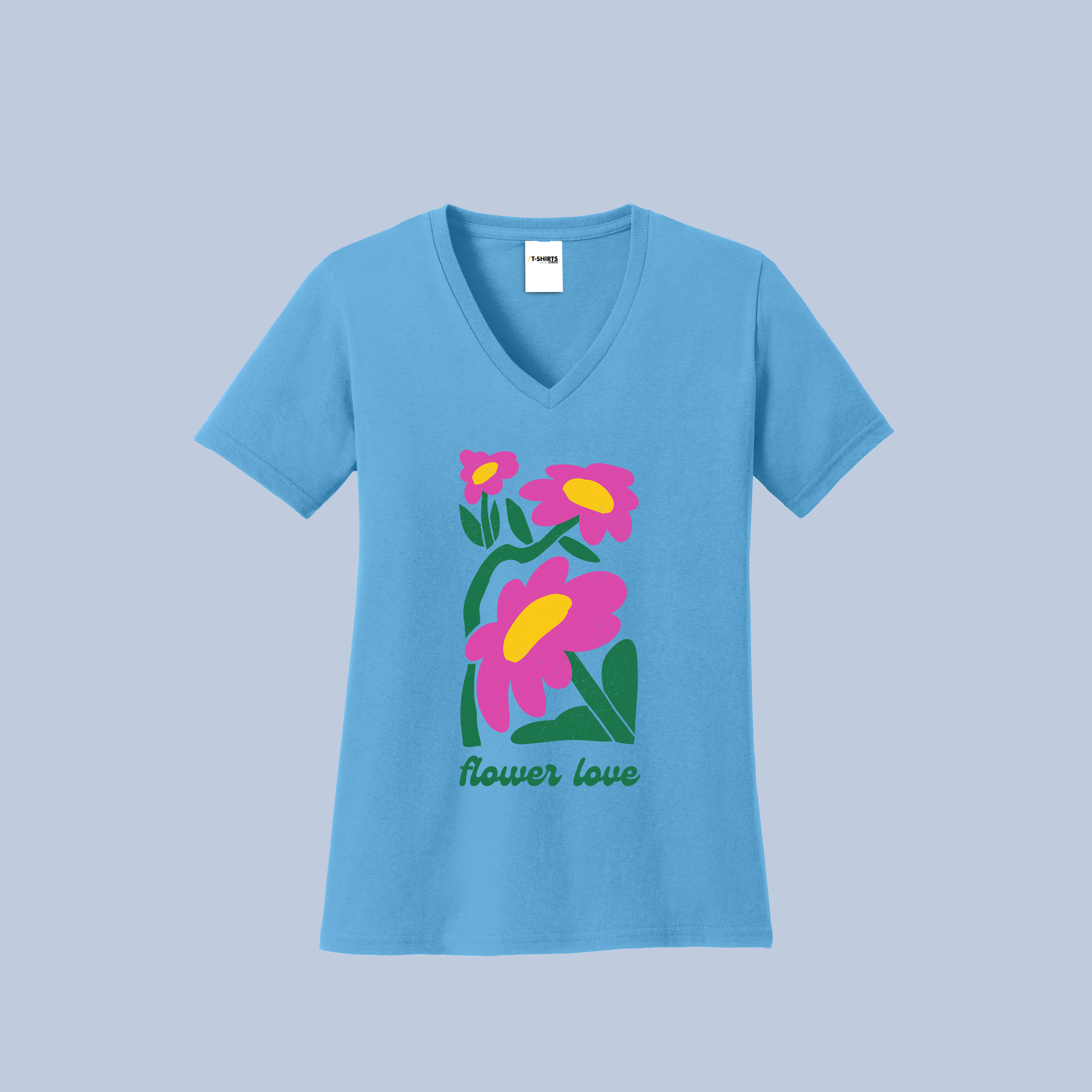 Flower Love V-Neck T-Shirt - Cute Floral Tee for Women