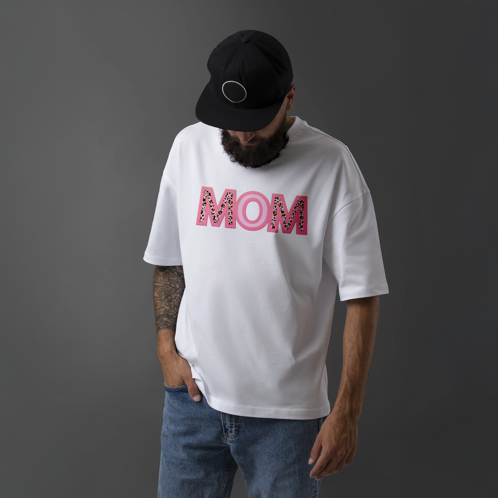 "MOM" Leopard Print & Pink Block Letter T-Shirt